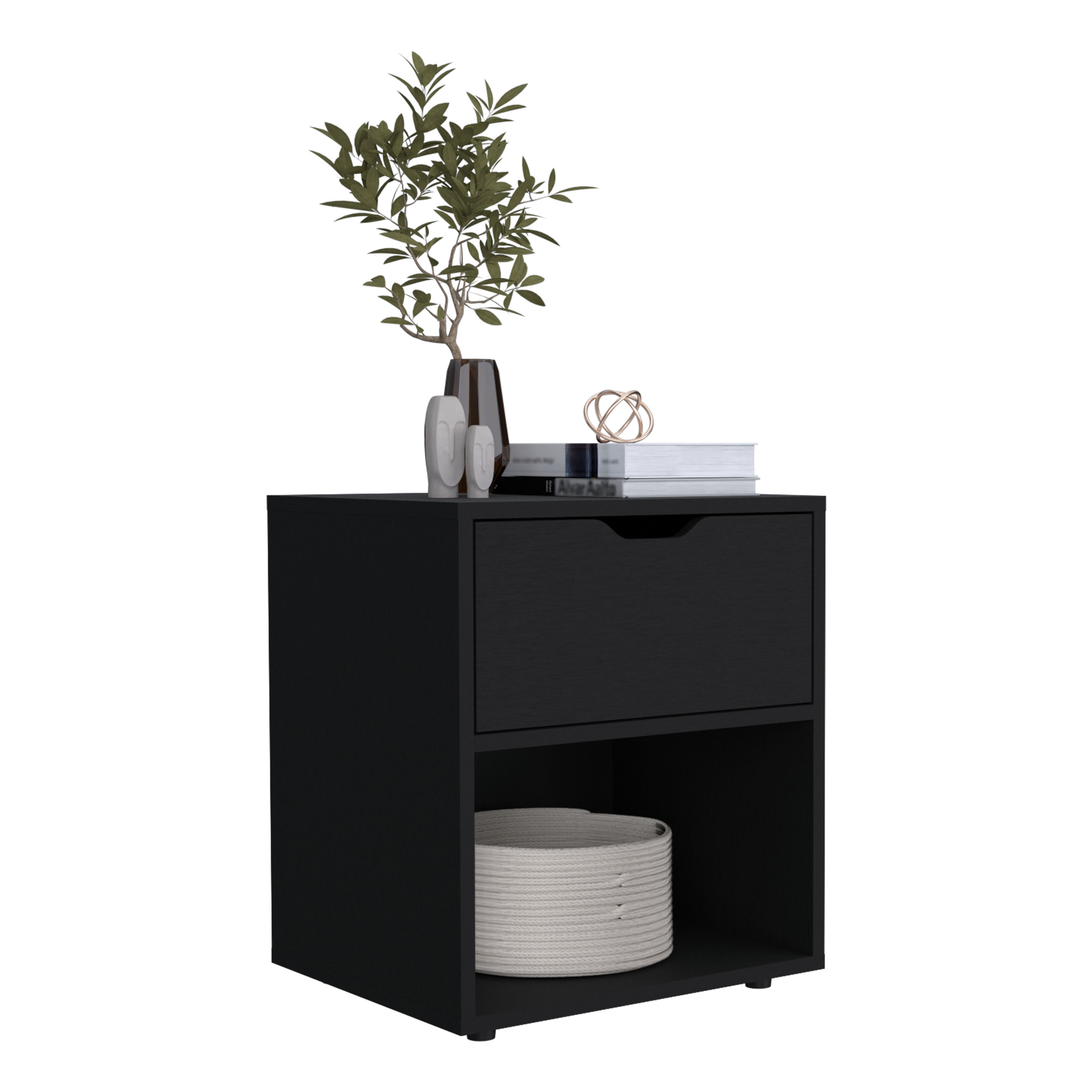 19.7" High Nightstand End Table with Open Shelf,Black