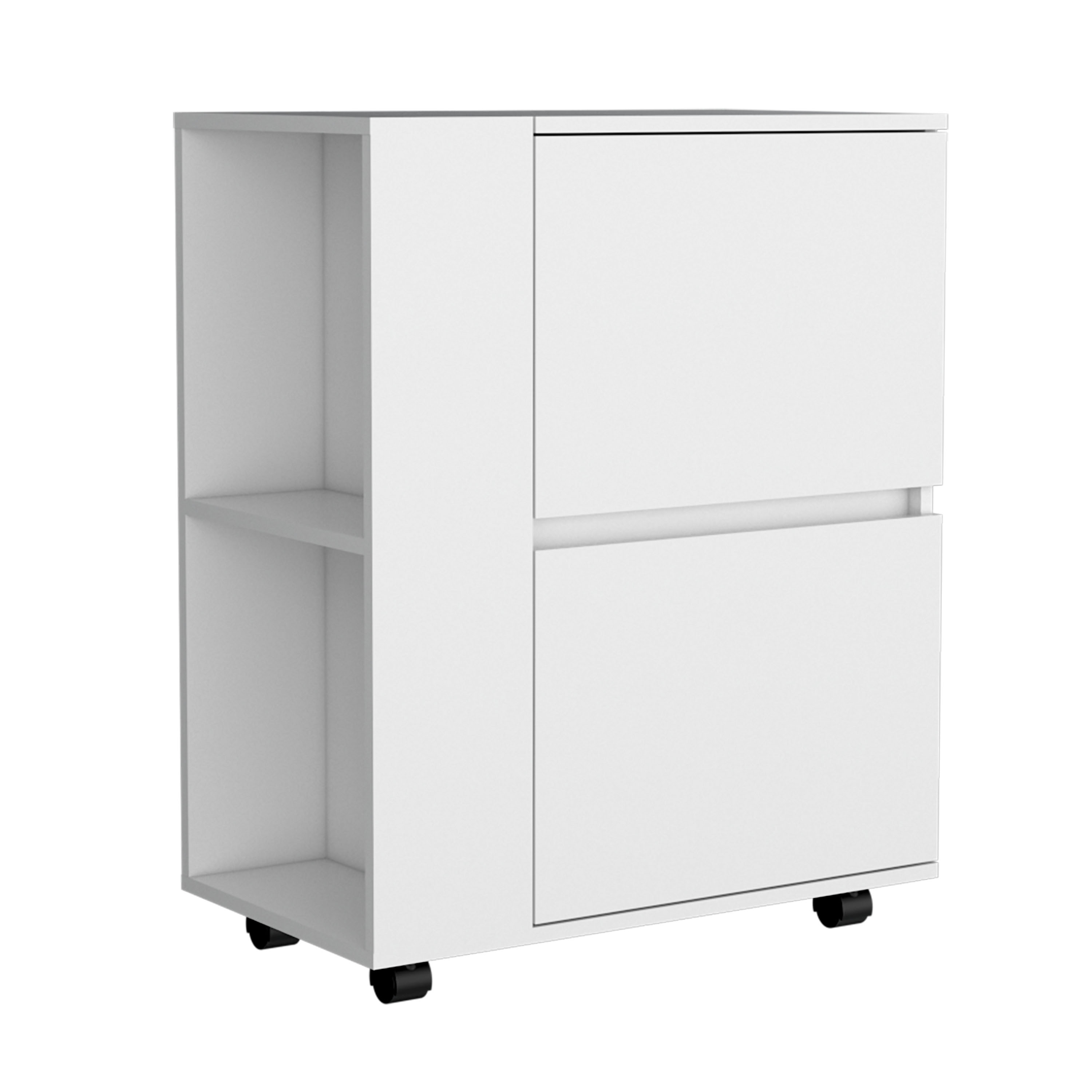 Bar Cart Two Pull-Down Door Cabinets and Two Open Shelves,White