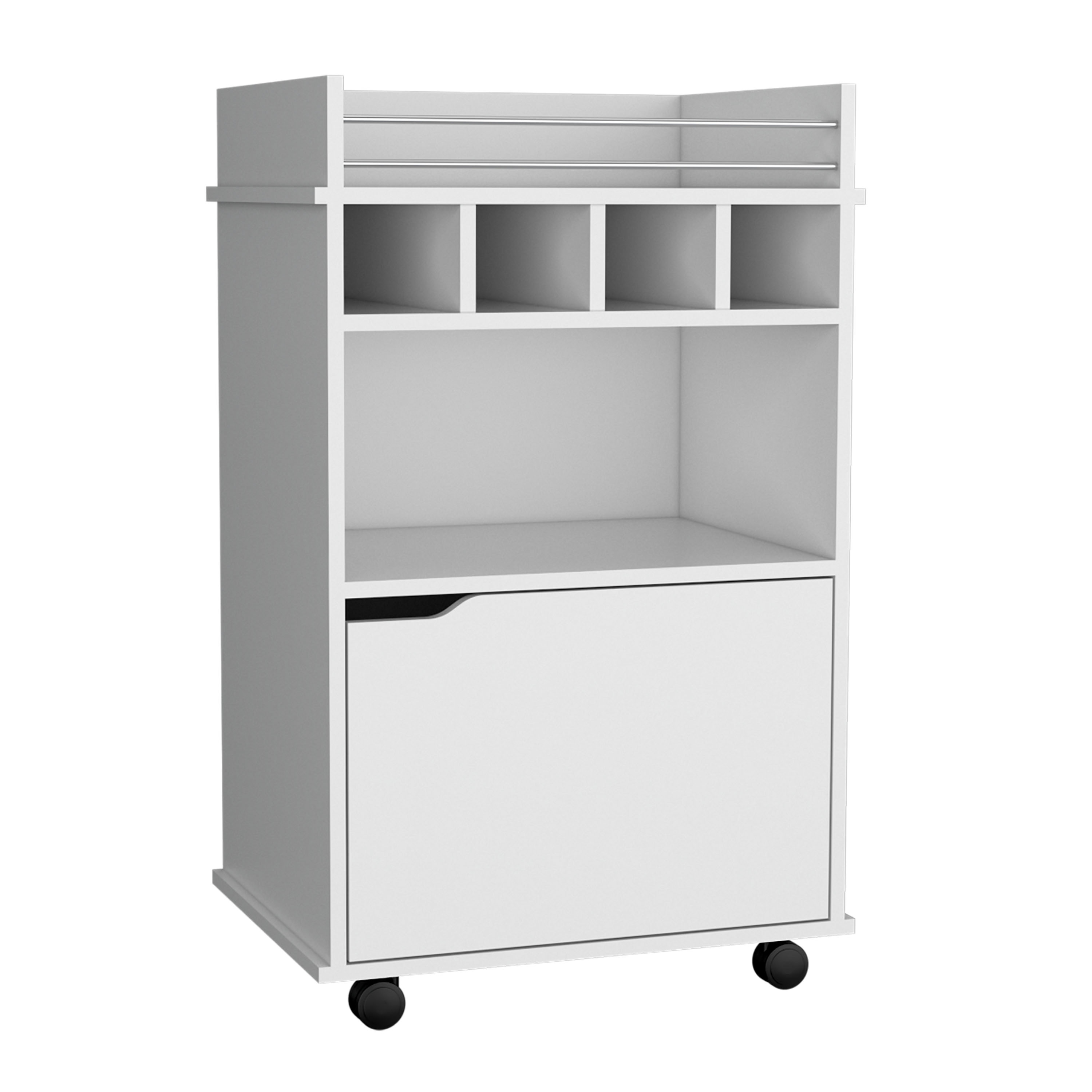 DEPOT E-SHOP Sims 35" H Bar Cart with Two Shelves four Wine Cubbies and One Cabinet,White