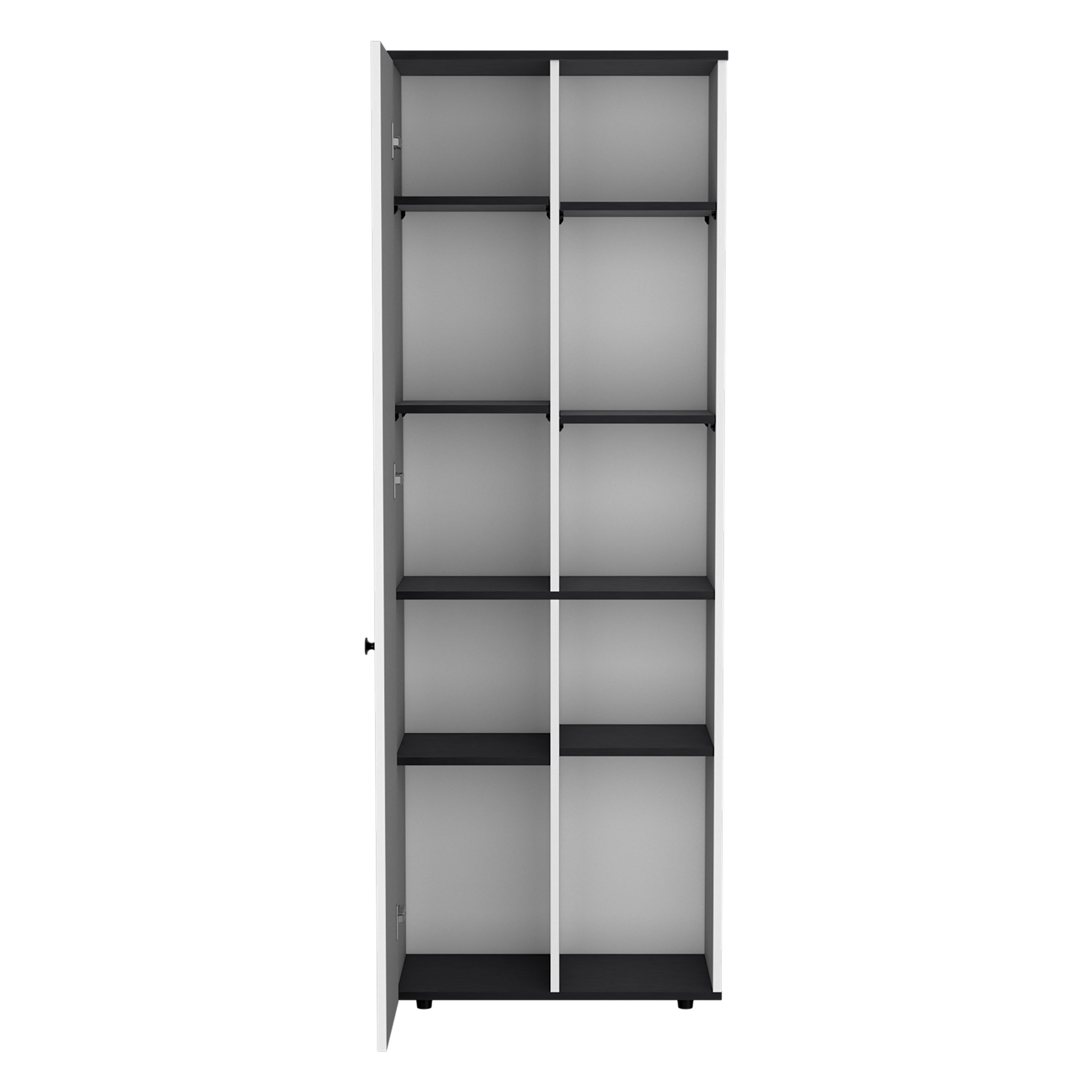 DEPOT E-SHOP Cary 67" H Kitchen Storage Cabinet With One Door, Five Interior Shelves and Five Exterior Shelves,White/Black