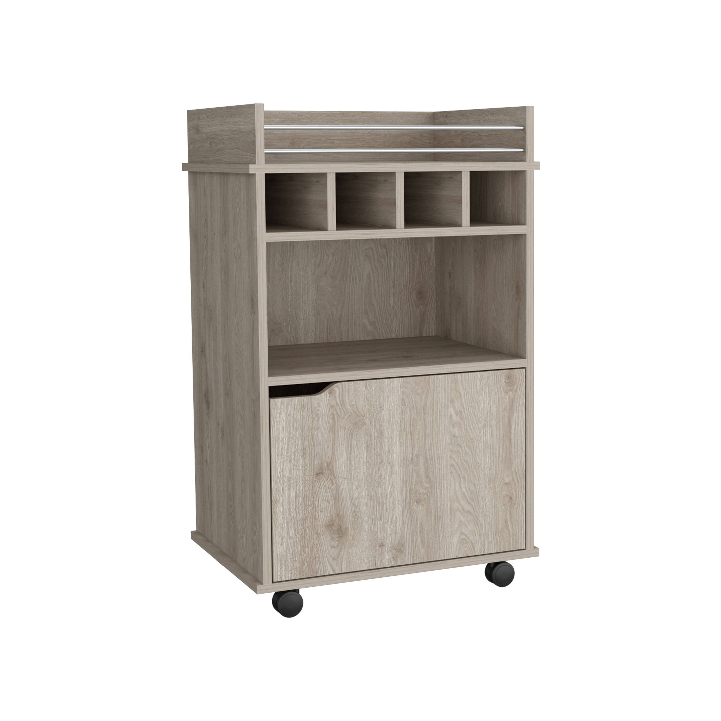 DEPOT E-SHOP Sims 35" H Bar Cart with Two Shelves four Wine Cubbies and One Cabinet,Light Pine