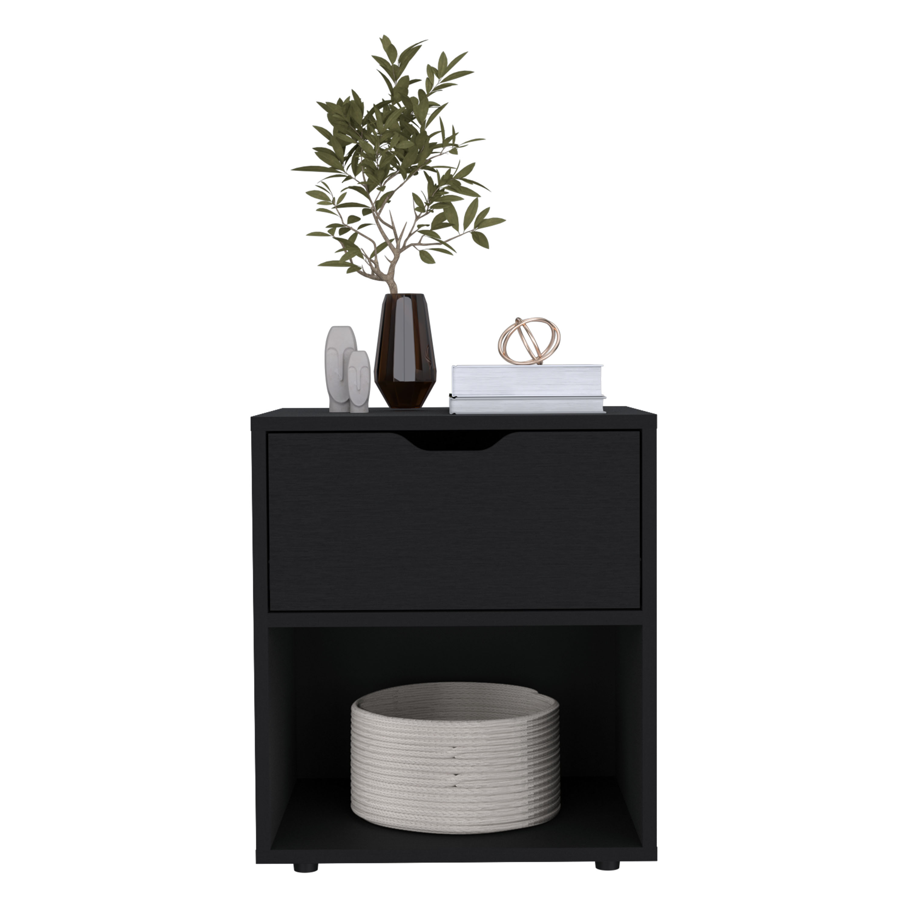 19.7" High Nightstand End Table with Open Shelf,Black