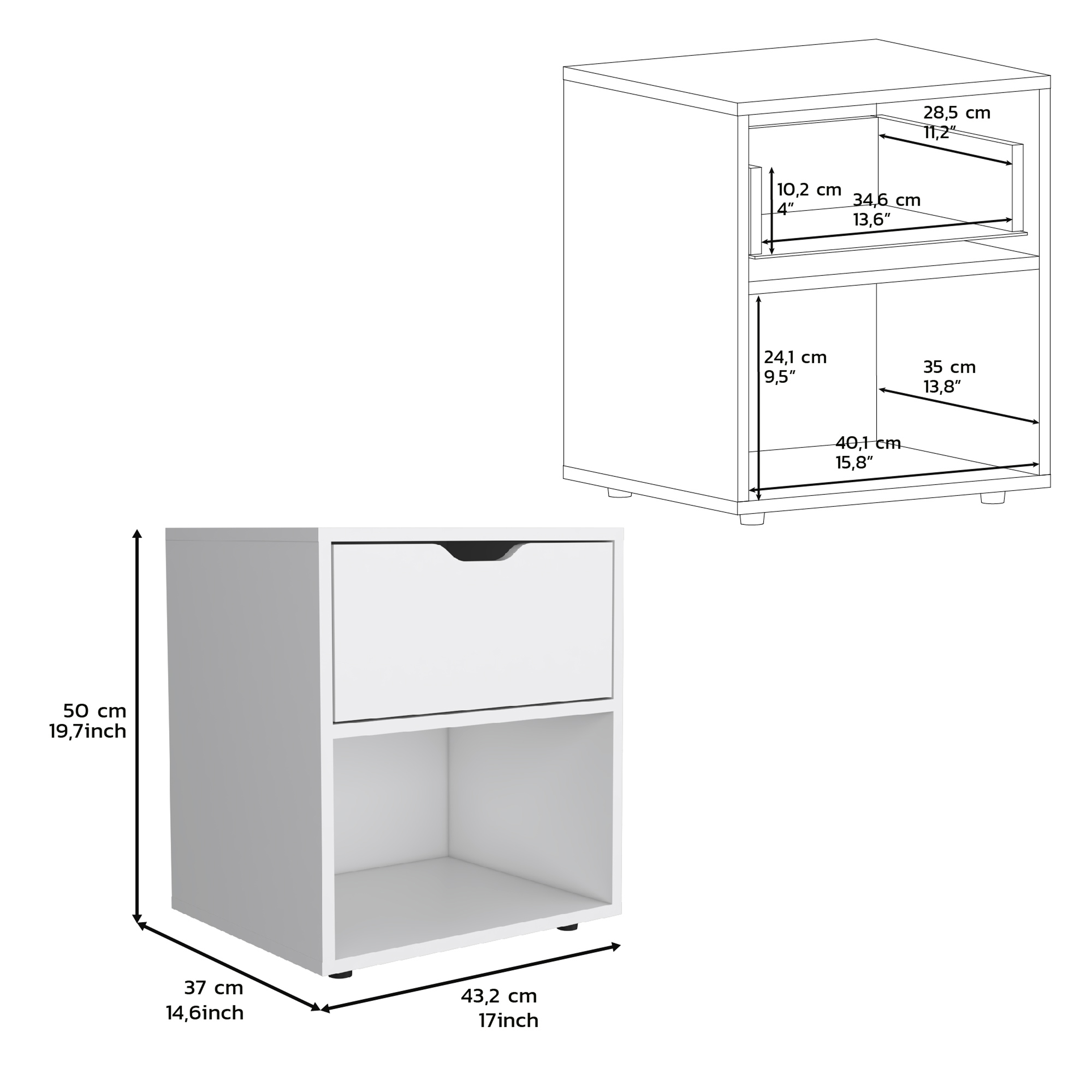 DEPOT E-SHOP Adak 19.7" H Nightstand End Table with Open Shelf,White