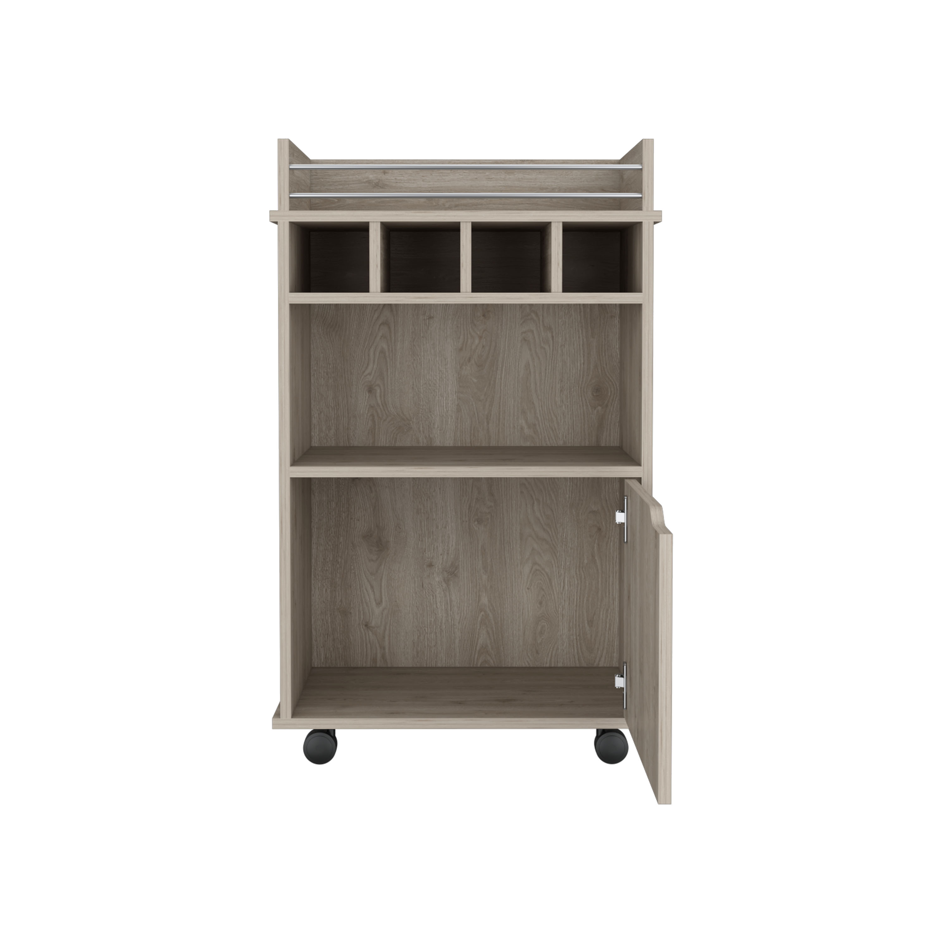 DEPOT E-SHOP Sims 35" H Bar Cart with Two Shelves four Wine Cubbies and One Cabinet,Light Pine