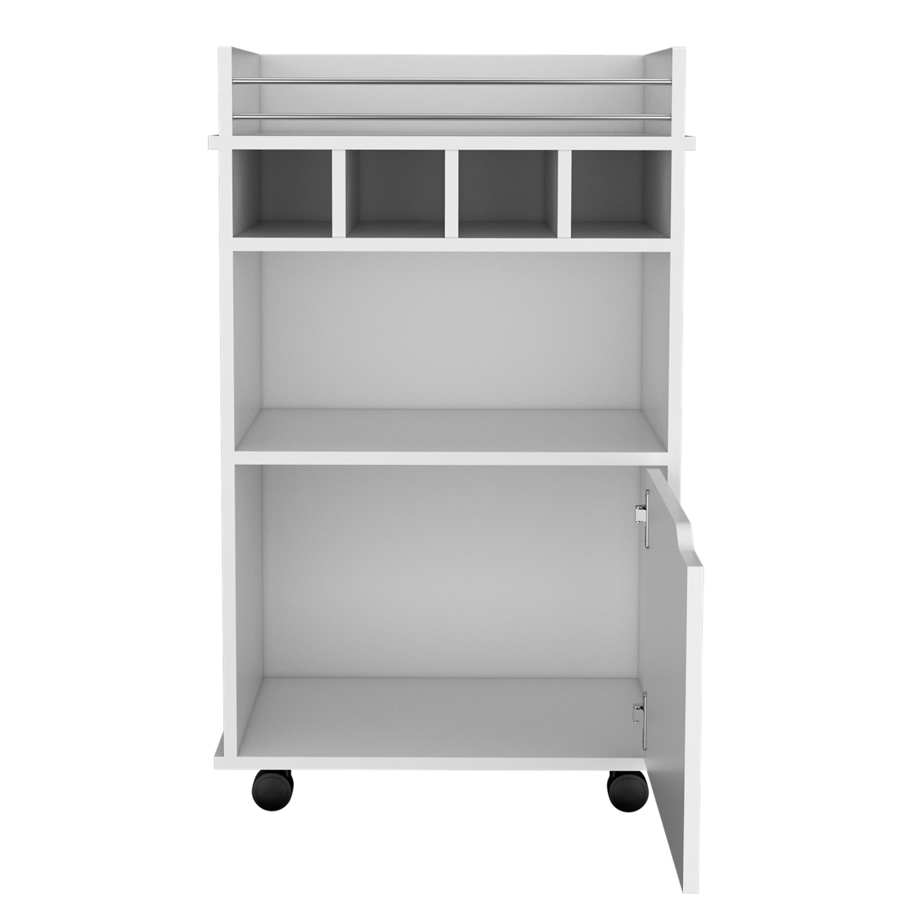 DEPOT E-SHOP Sims 35" H Bar Cart with Two Shelves four Wine Cubbies and One Cabinet,White