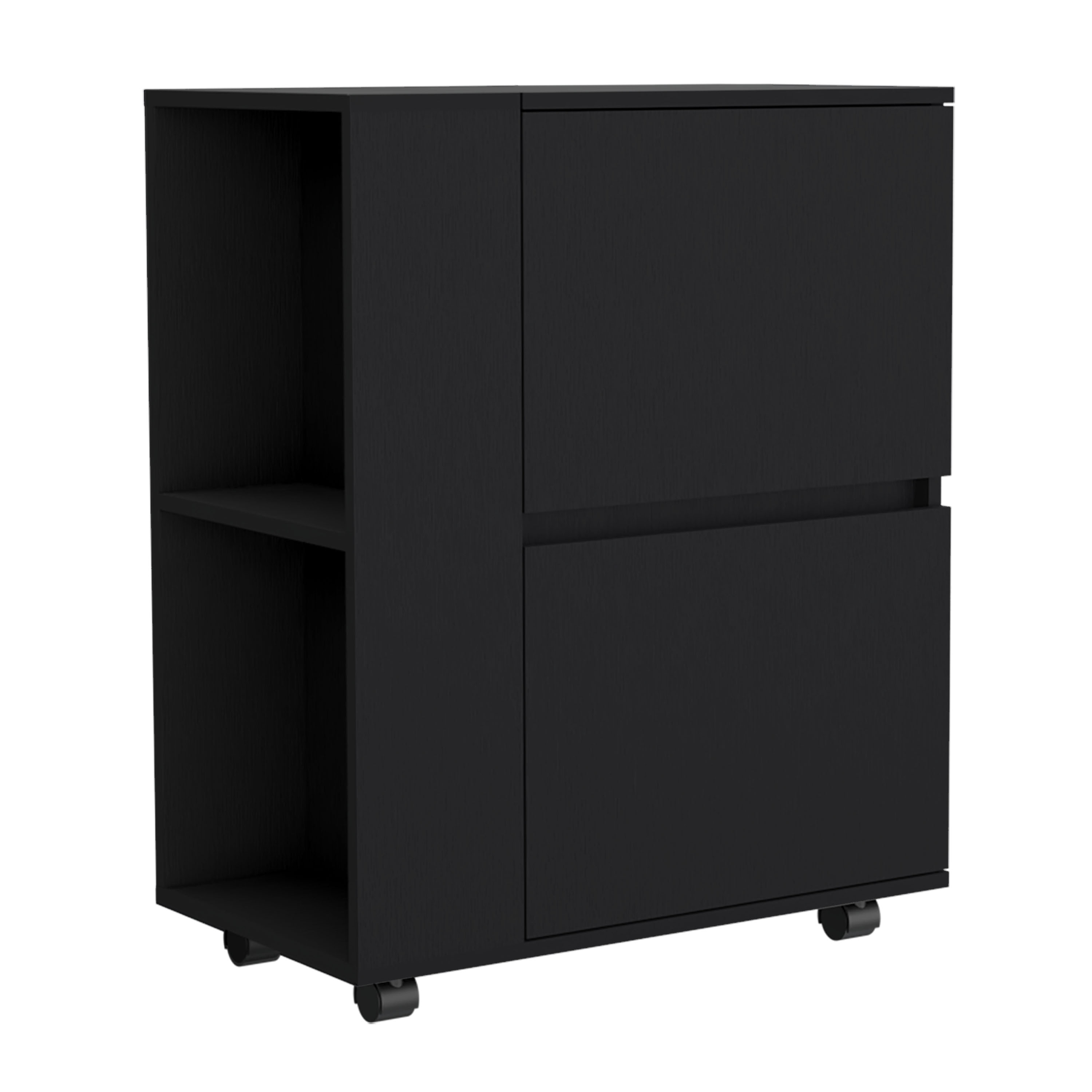 Bar Cart Two Pull-Down Door Cabinets and Two Open Shelves,Black