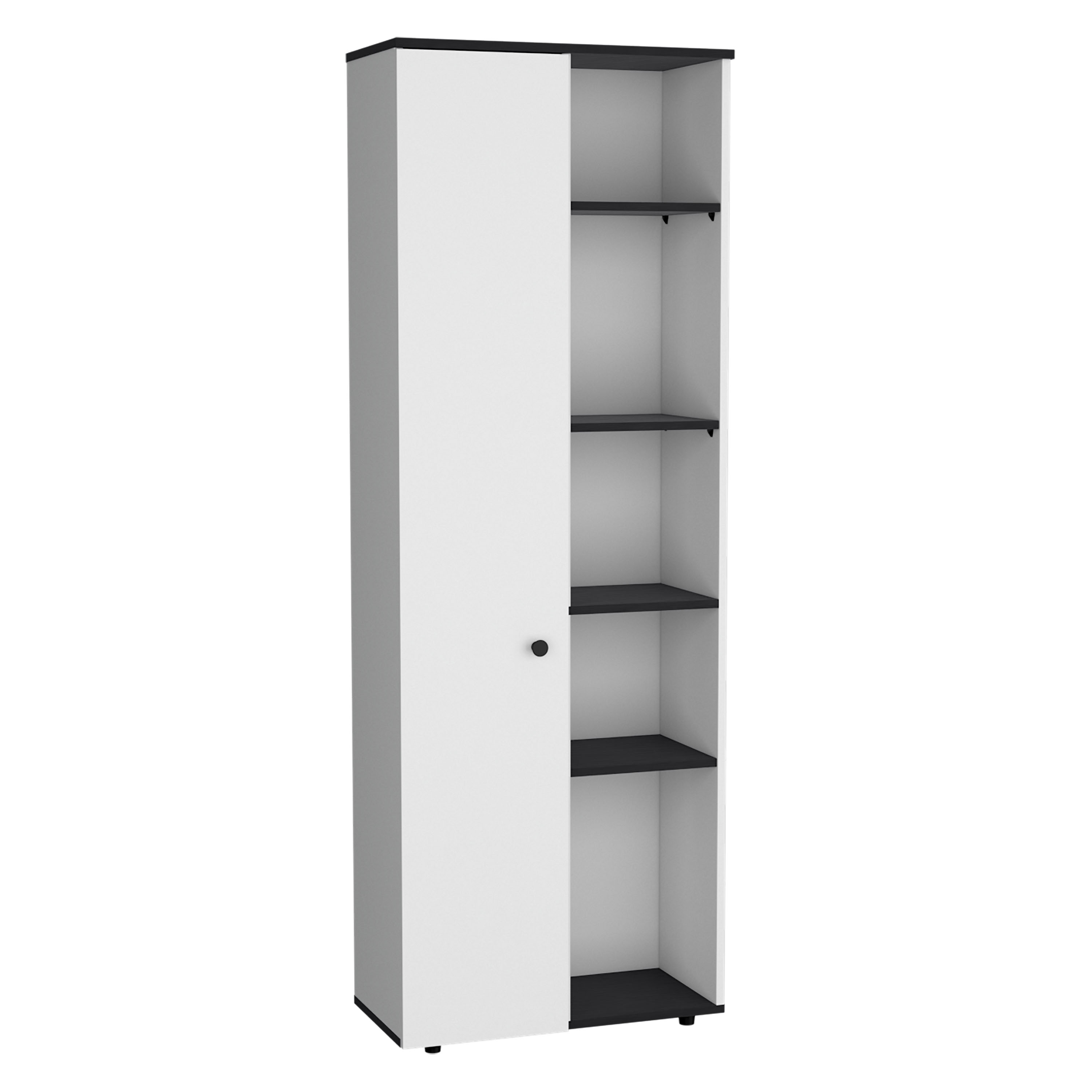 DEPOT E-SHOP Cary 67" H Kitchen Storage Cabinet With One Door, Five Interior Shelves and Five Exterior Shelves,White/Black