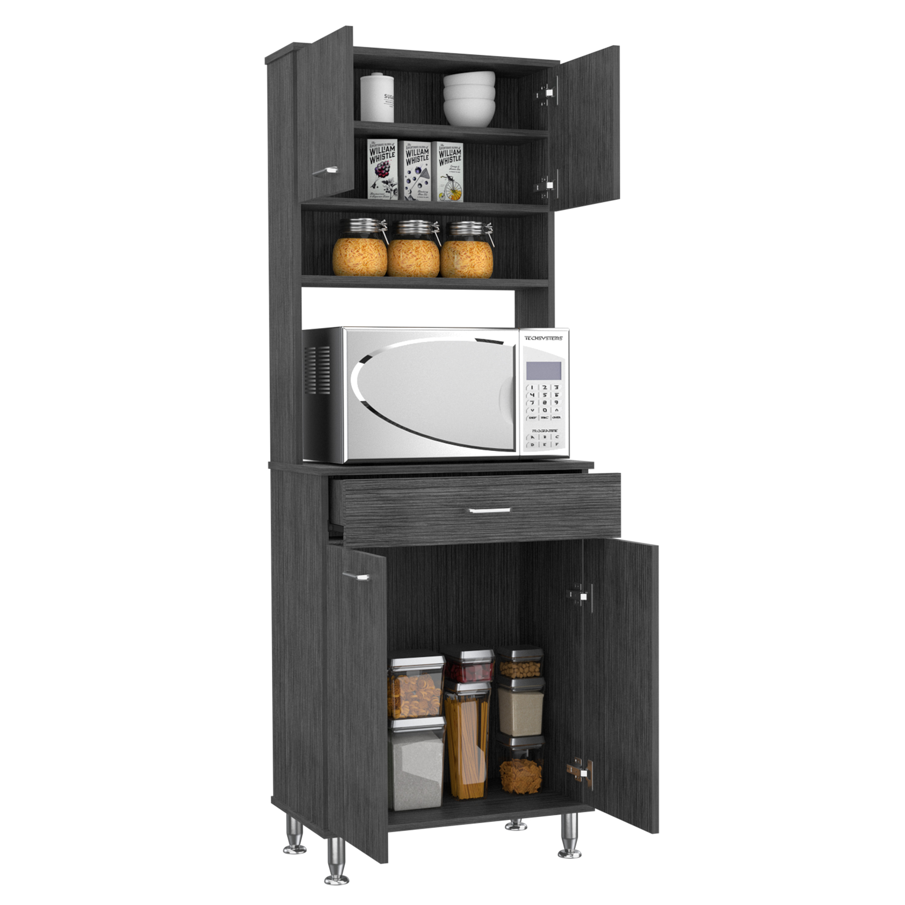 DEPOT E-SHOP Helis 60 Pantry Double Door Cabinet, One Drawer, Four Legs, Three Shelves , Smokey Oak