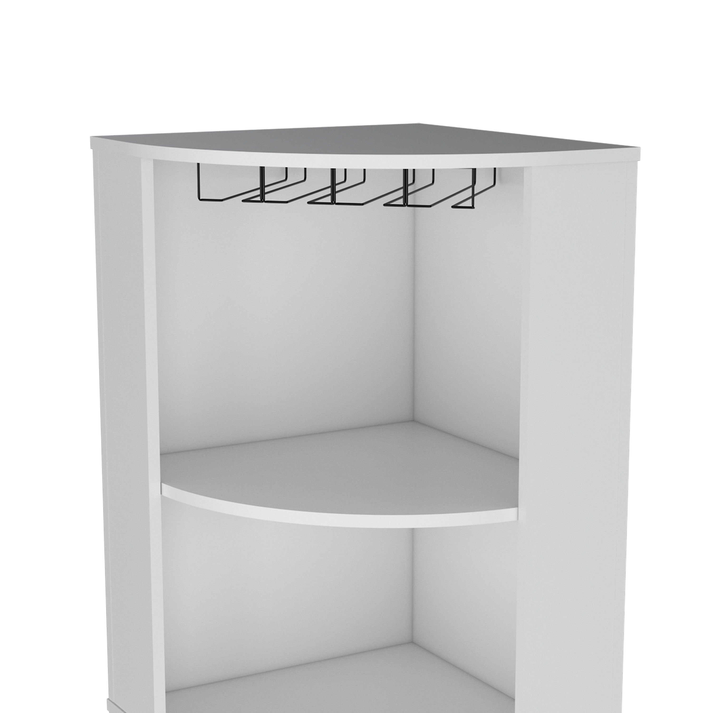 71" Corner Bar Cabinet with Five Shelves, Eight Bottle Cubbies and Stemware,White