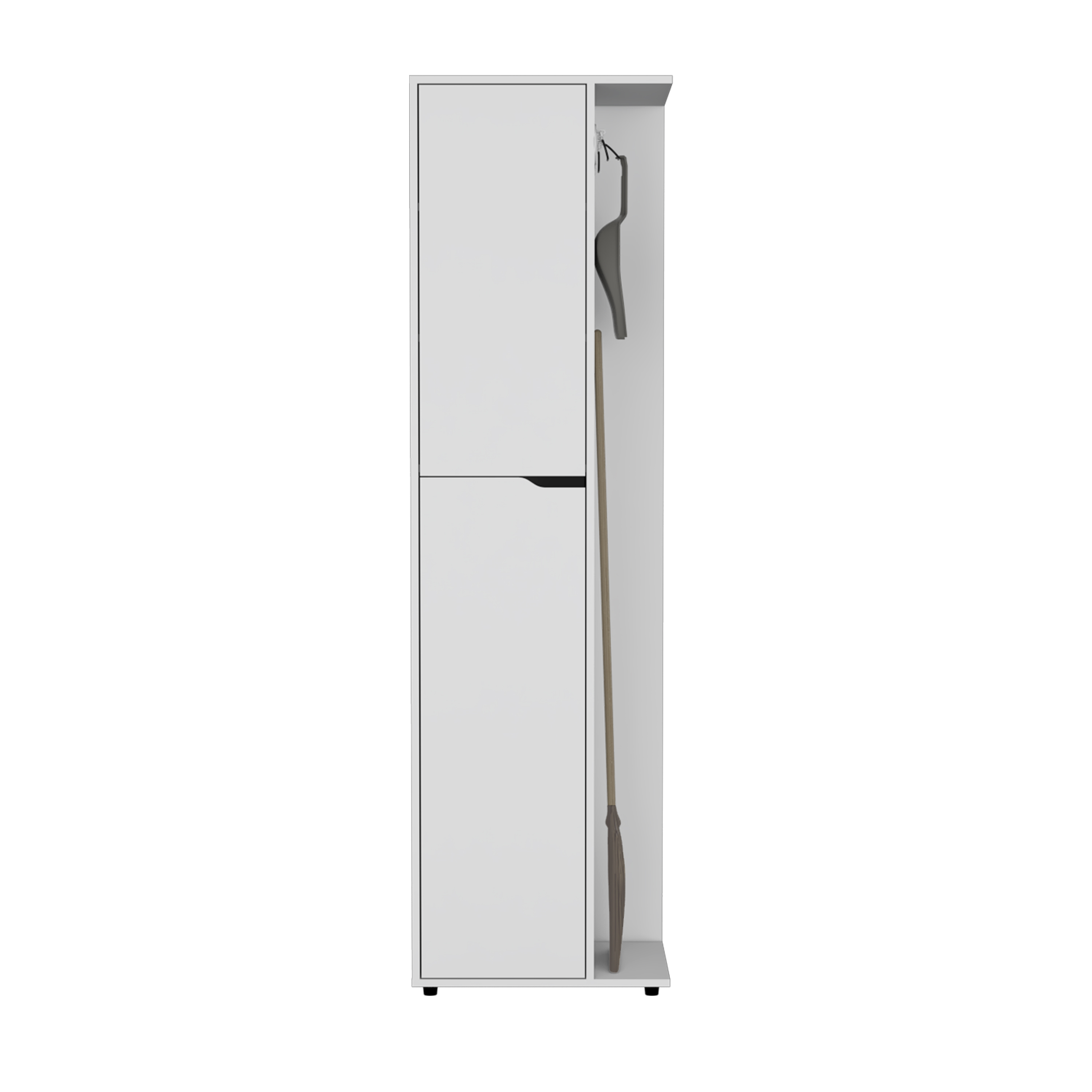 71.3" H Broom Storage Closet with One Door, Four Shelves and Broom and Mop Holder,White