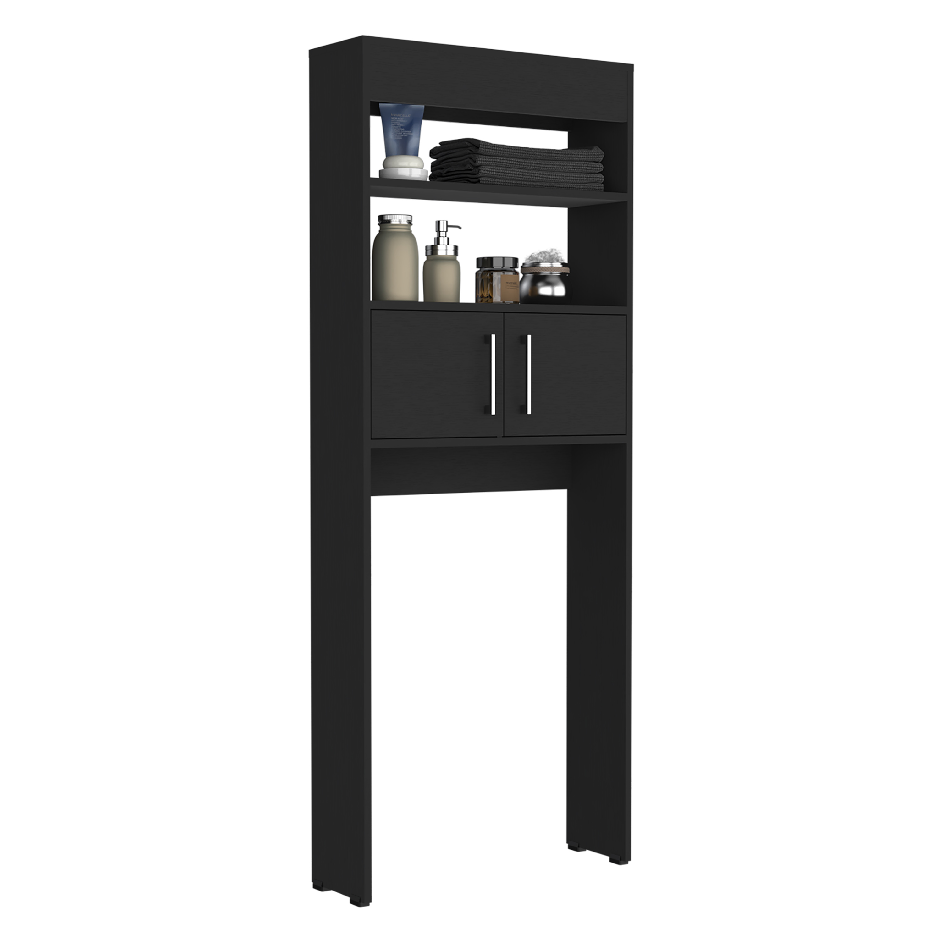 63H" Over The Toilet Cabinet, Two Shelves, Double Door, Black