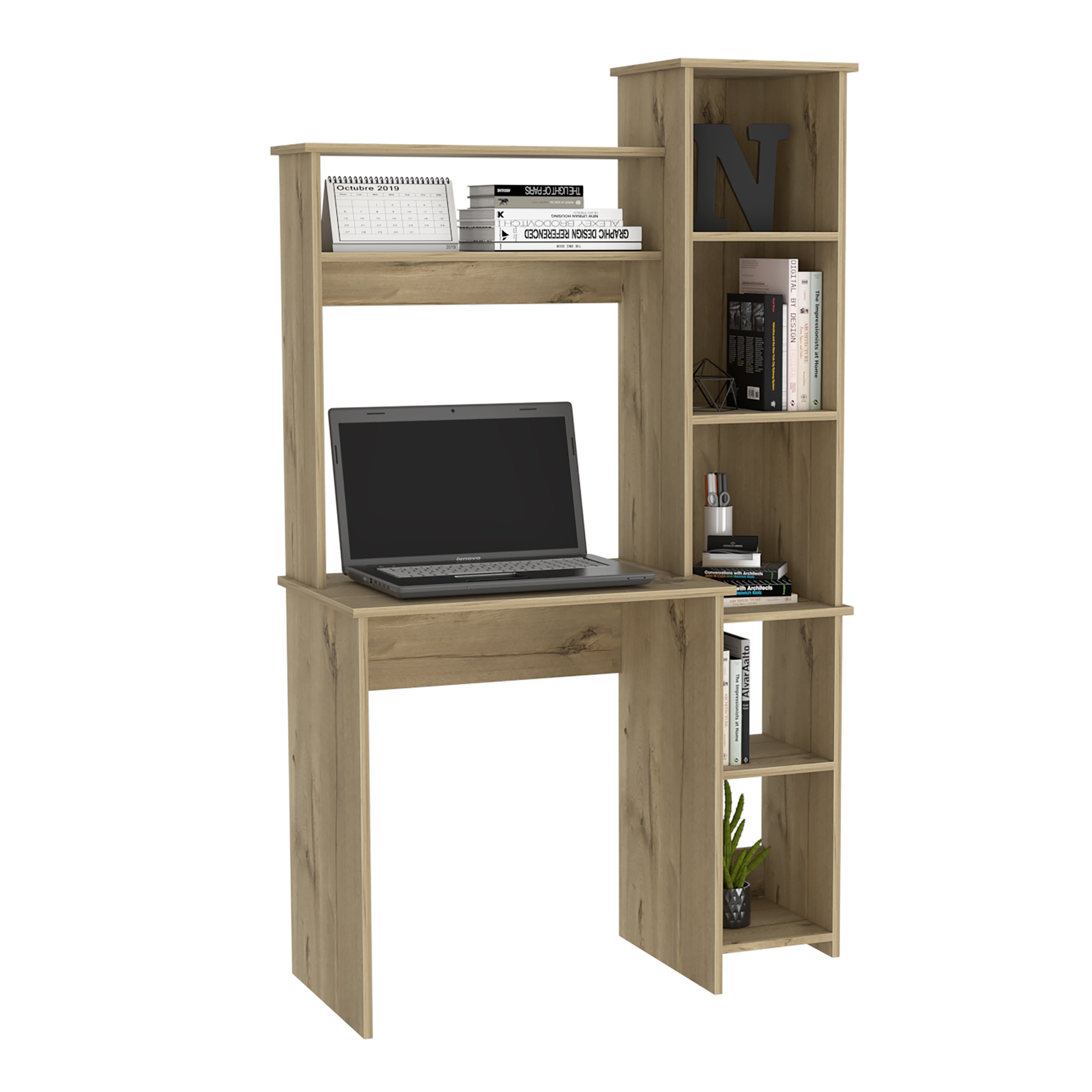 Aramis Desk, Five Shelves, Two Superior Shelves, Light Oak