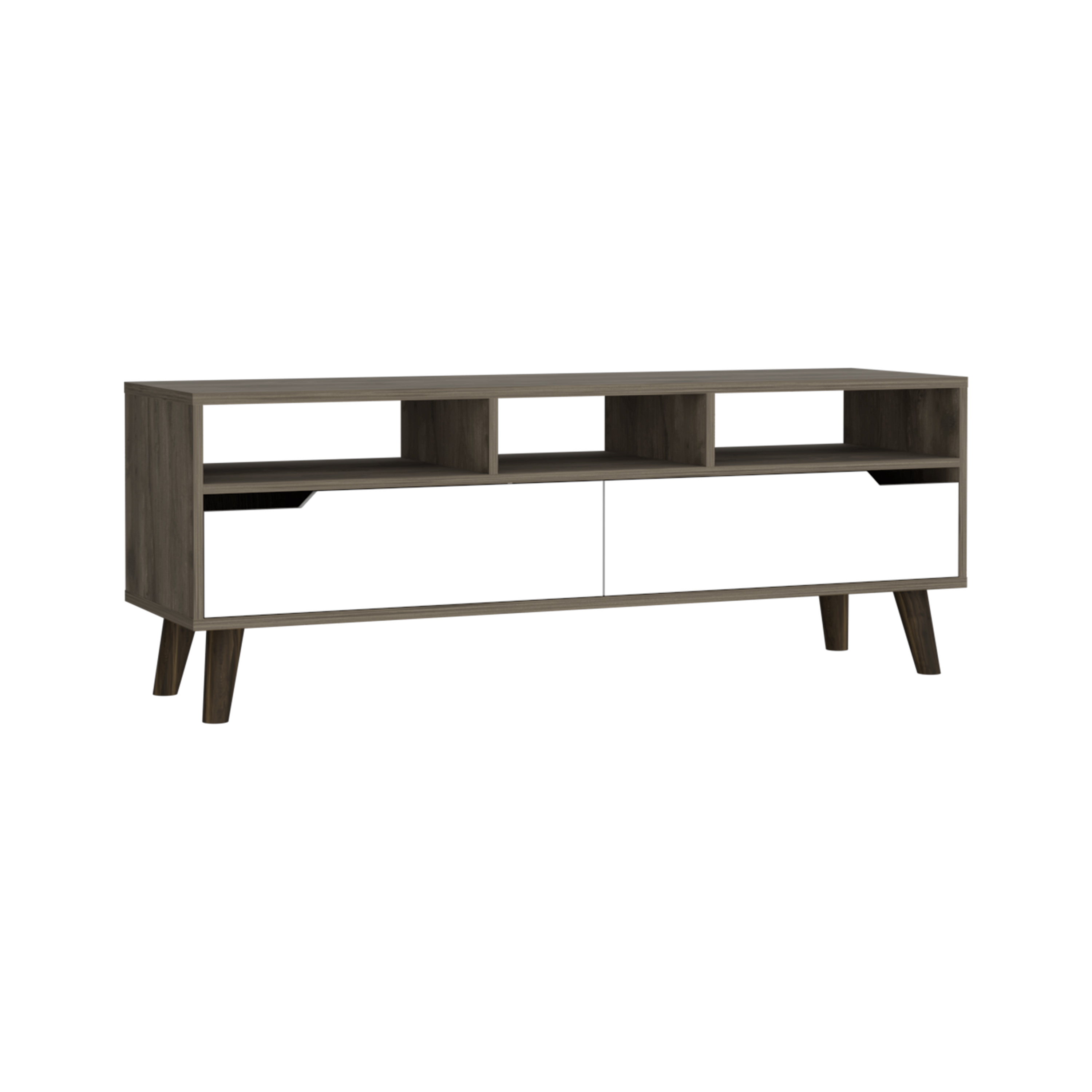 Kobe Tv Stand for TV´s up 52", Three Open Shelves, Two Flexible Drawers, Dark Walnut / White