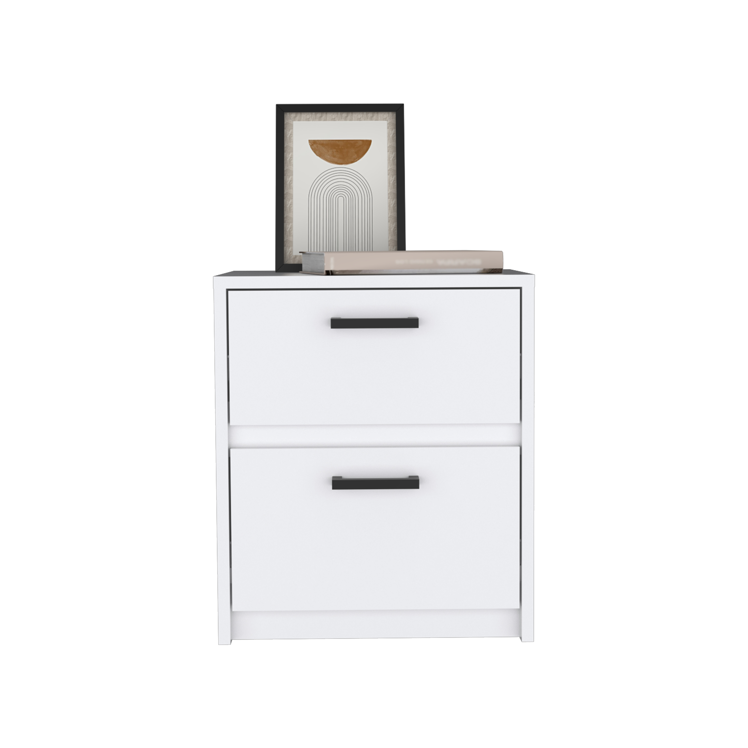 Nightstand 18"H , 2 Drawers with Metal Handles, White