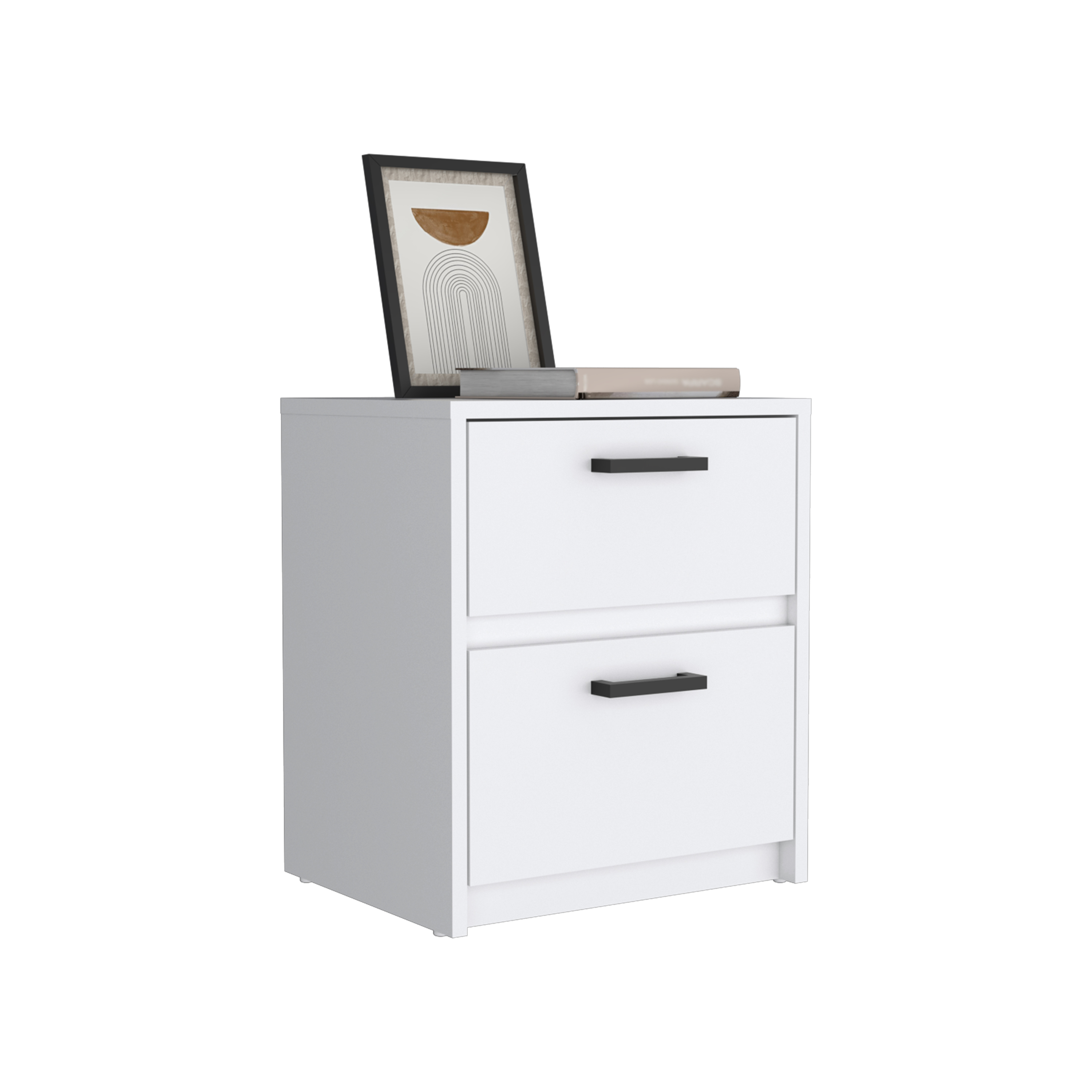 Nightstand 18"H , 2 Drawers with Metal Handles, White