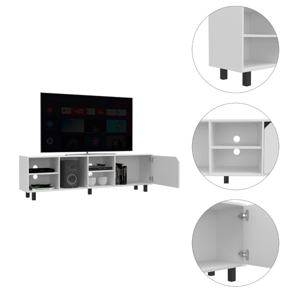 Conquest Tv Stand untuk TV hingga 70", Empat Rak Terbuka, Lima Kaki, Putih