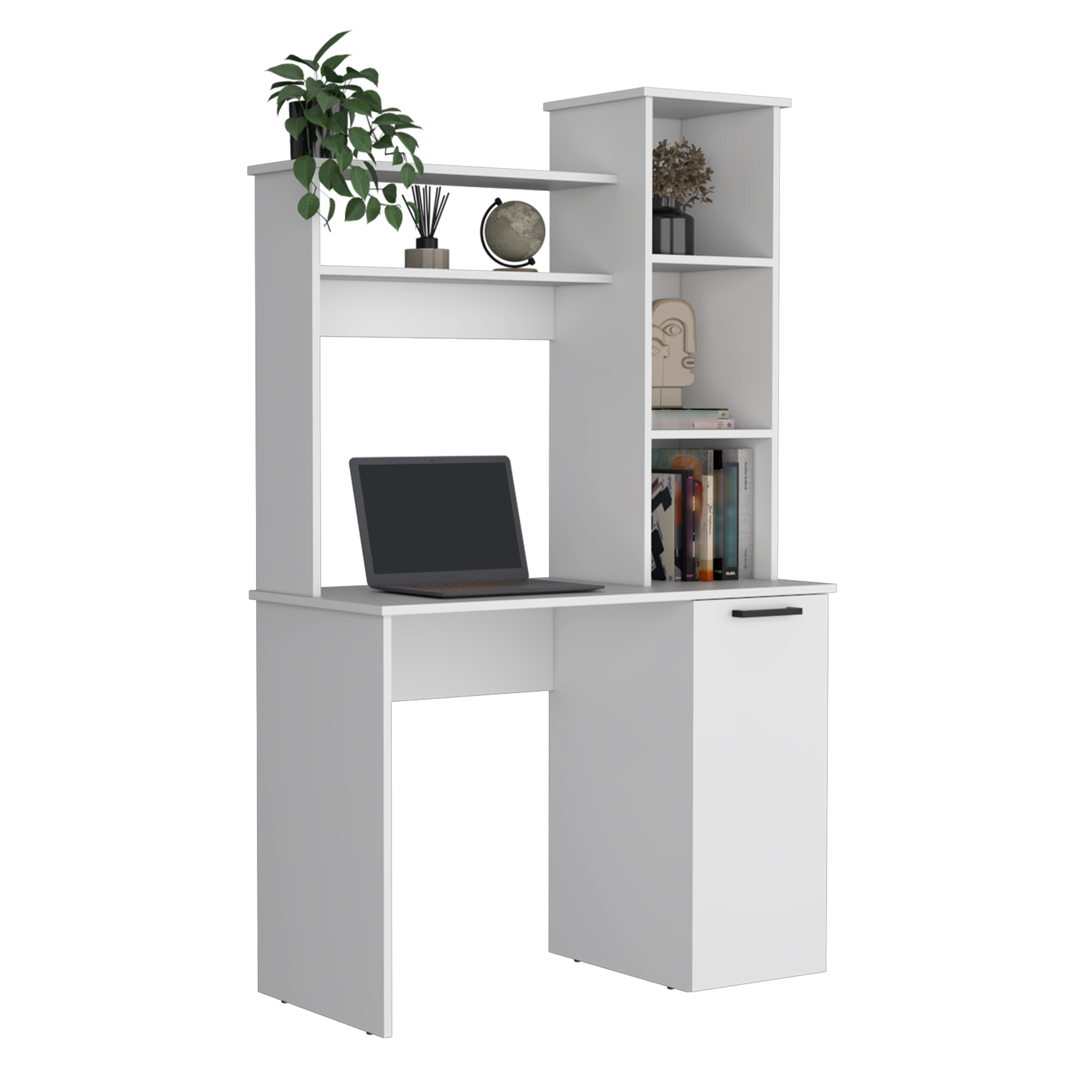 Muncy Computer Desk with Ample Work Surface, Hutch Storage and Single Door Cabinet with 3-Tier Shelves, Black