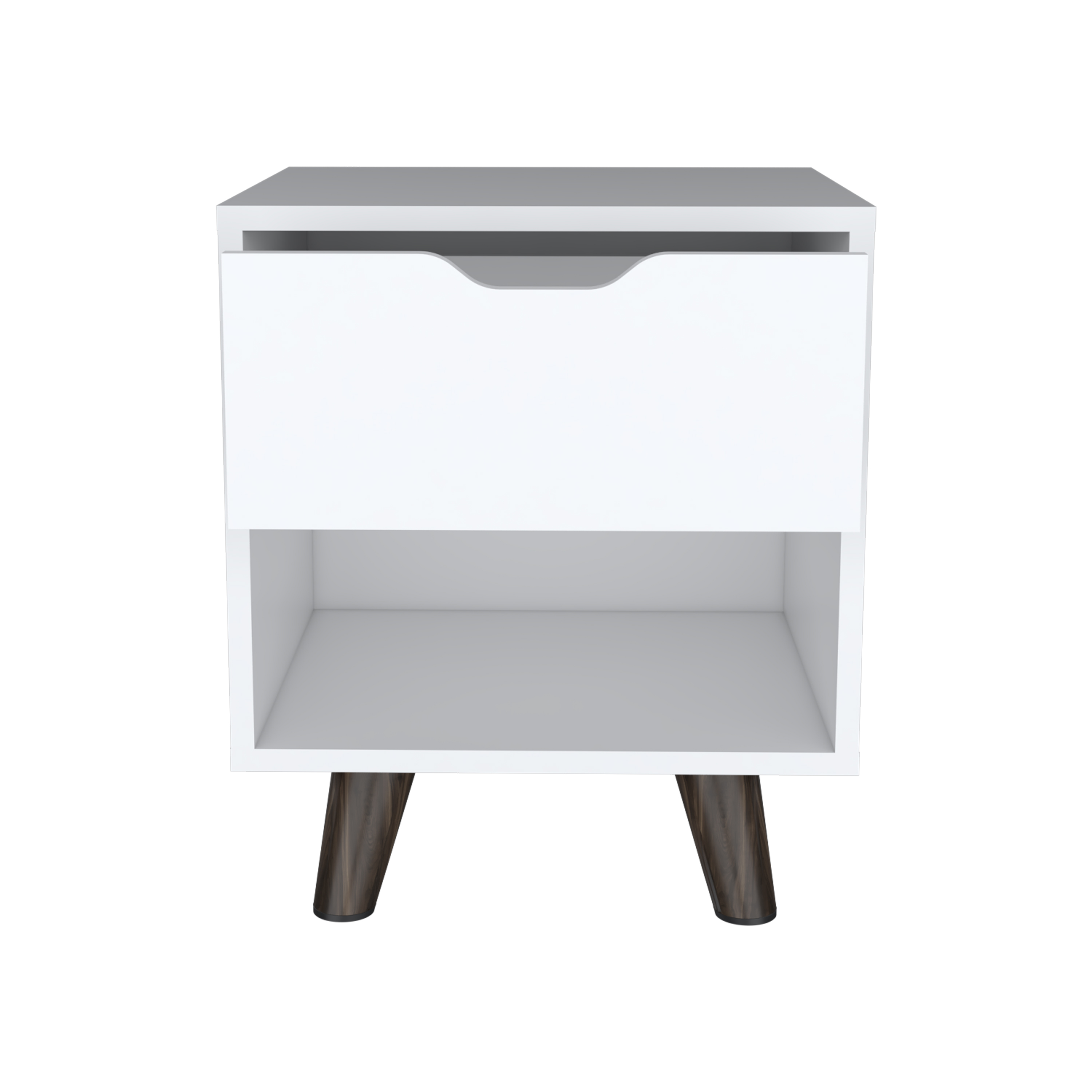 Modern Nightstand 19"H with Spacious Drawer, Open Storage Shelf and Chic Wooden Legs, White