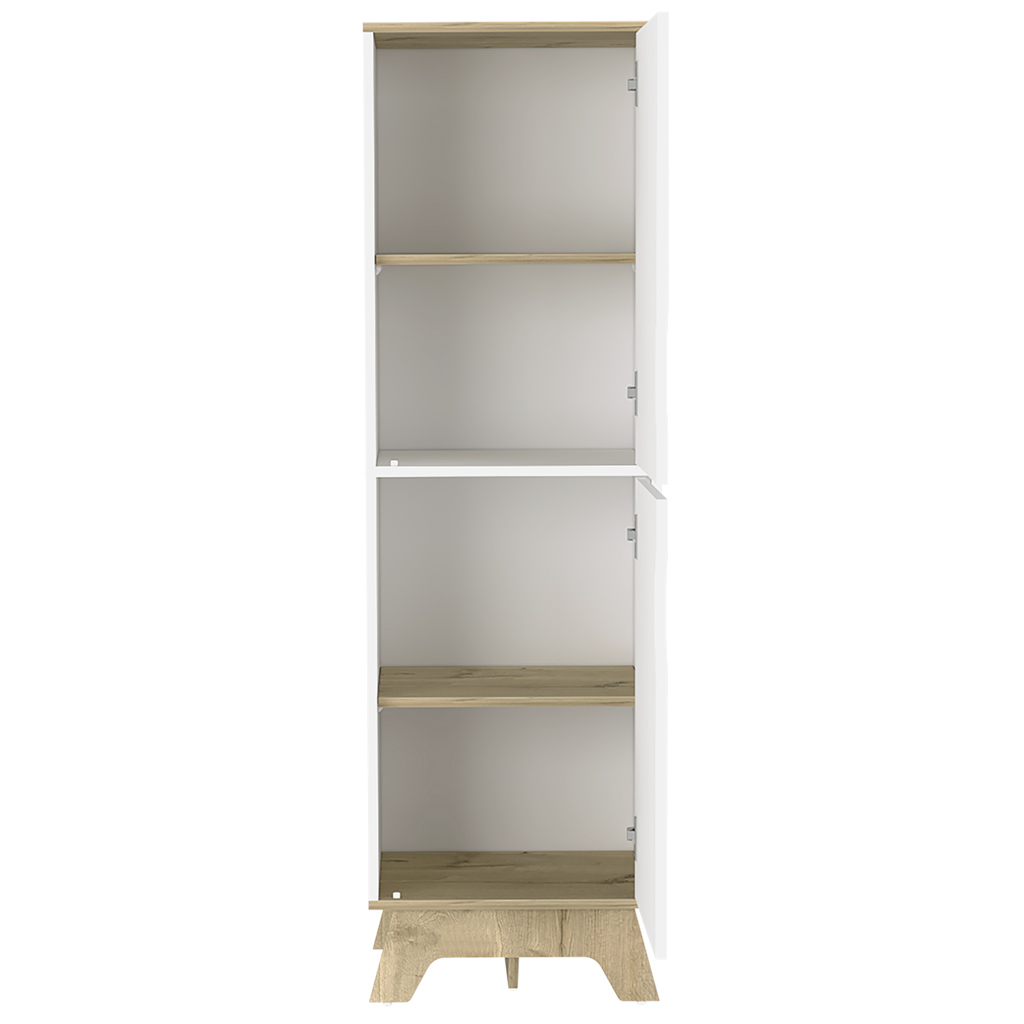 Multistorage cabinet 59" H, two doors, four internal shelves, Light oak / White