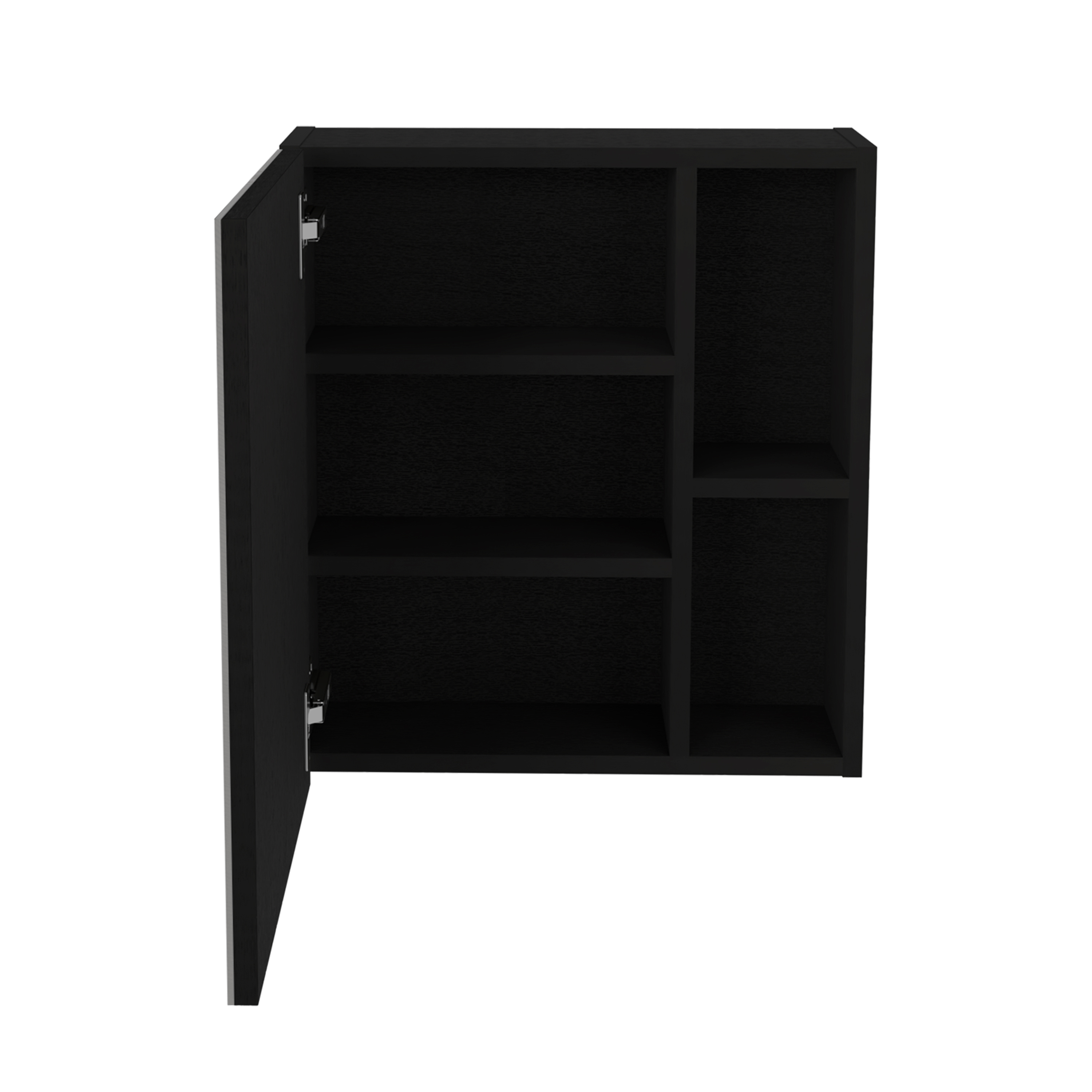 Medicine 19H" Single Door Cabinet With Mirror, Five Interior Shelves, Black