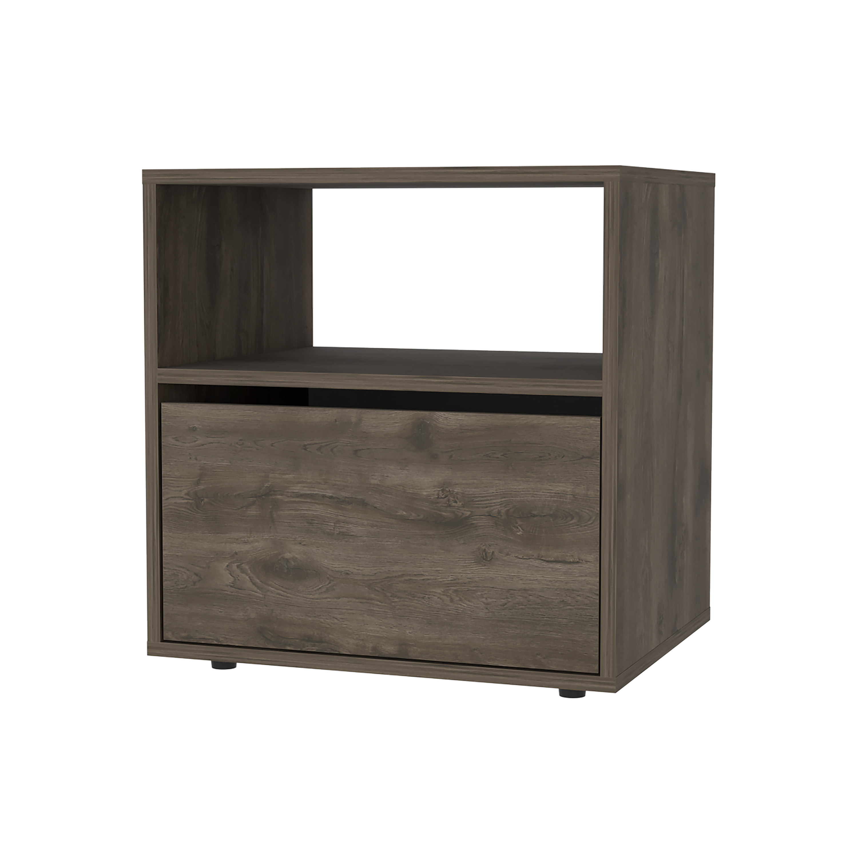 Nightstand 20"H, Superior Top, Open Shelf, One Cabinet, Dark Brown