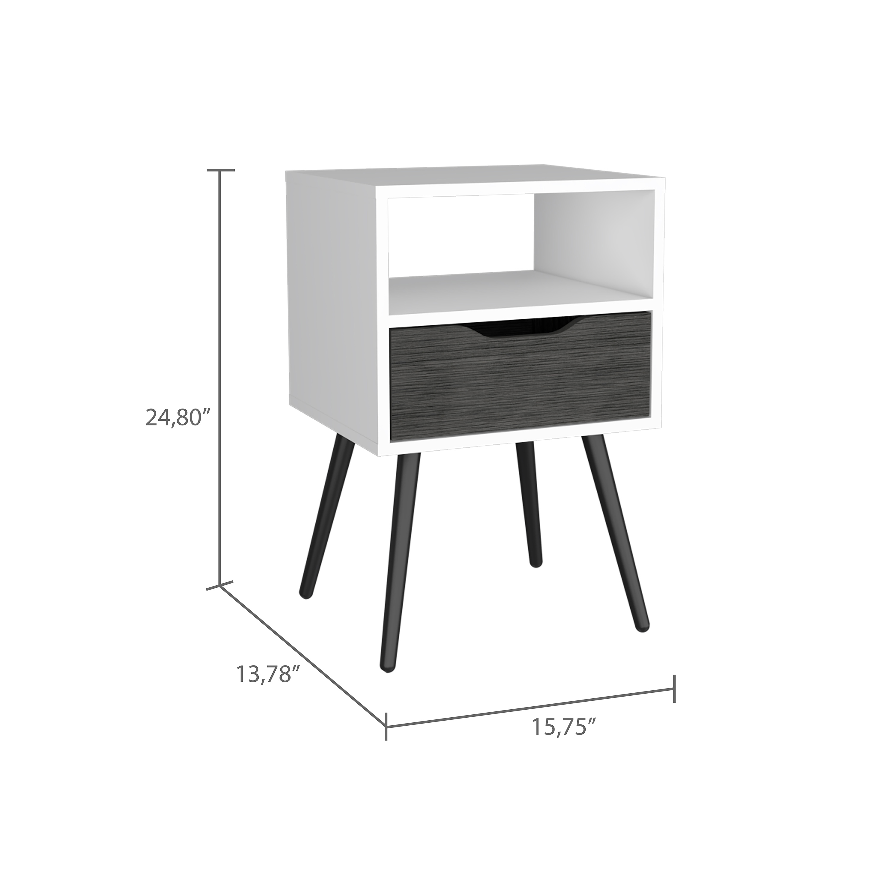 Chevet 25"H, Dessus Supérieur, Quatre Pieds, Une Étagère Ouverte, Un Tiroir, Chêne Fumé / Blanc