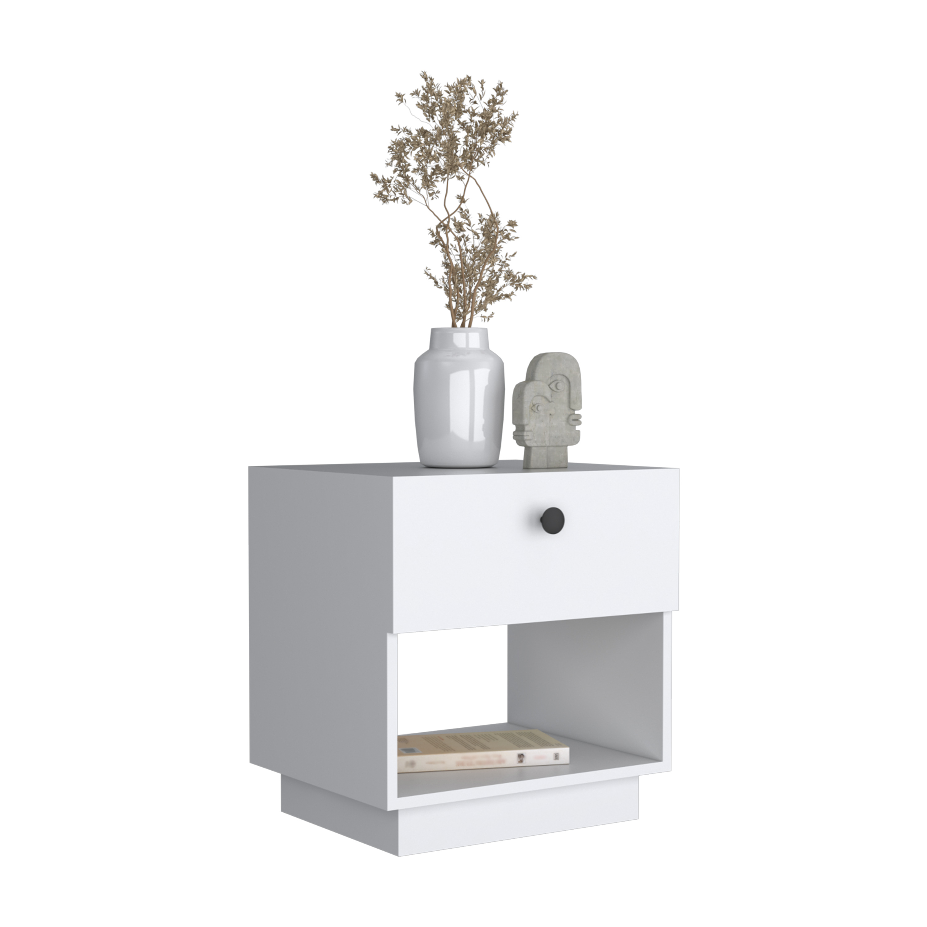 Single Drawer Nightstand 19"H with Open Storage Shelf, White