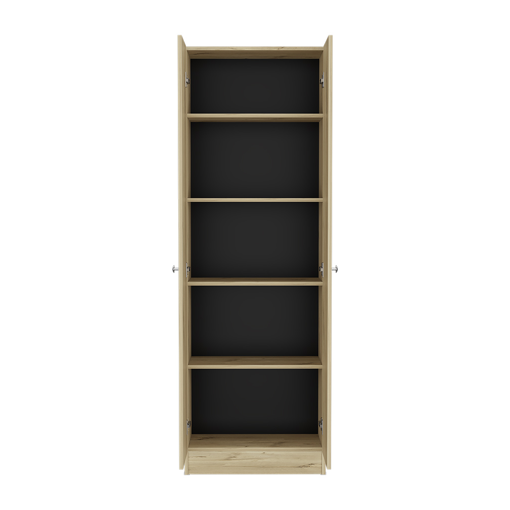 Multistorage Cabinet 71" H, Two Doors, Five Internal Shelves, Light Oak / Black