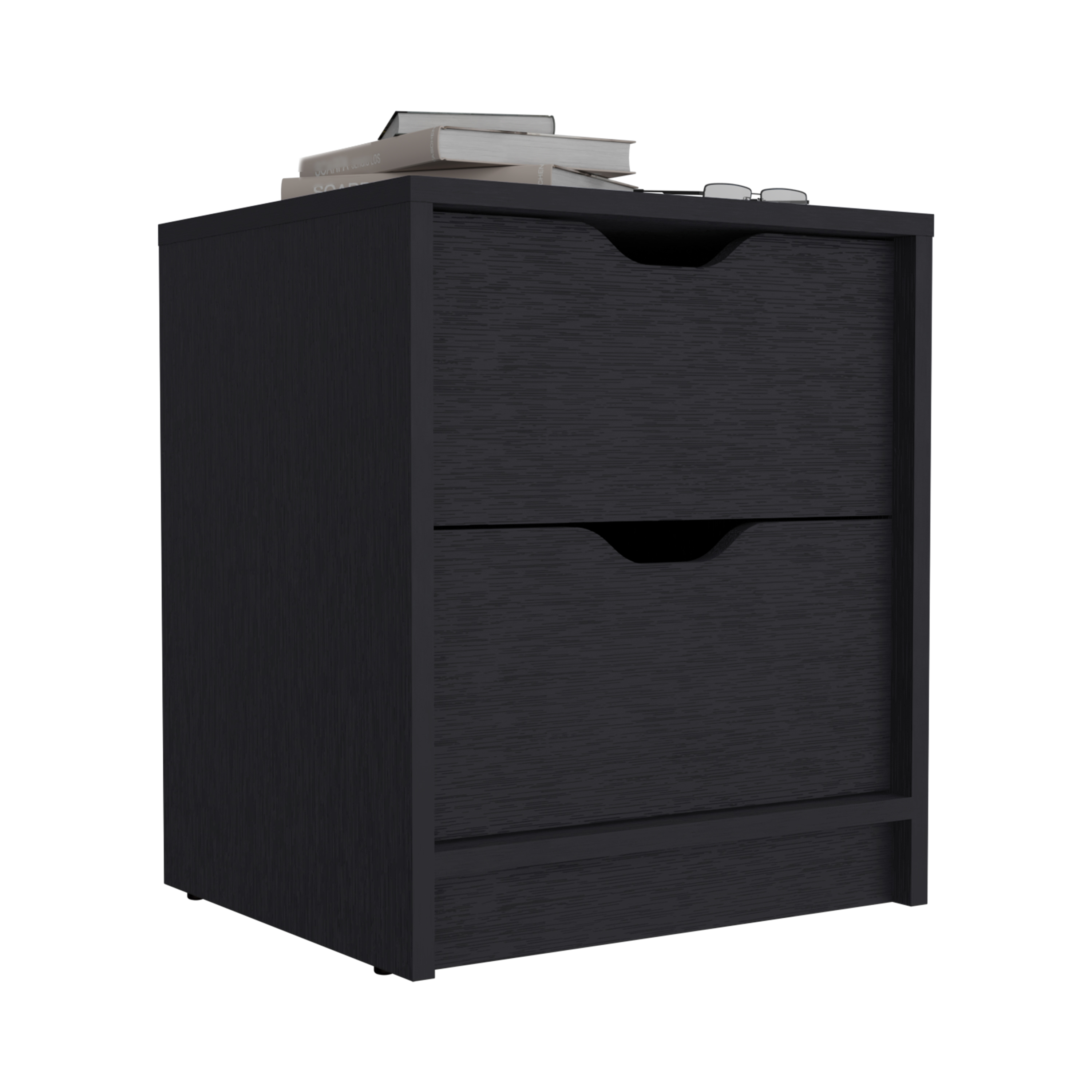 Double Drawer Nightstand 19"H, Bedside Table, Black