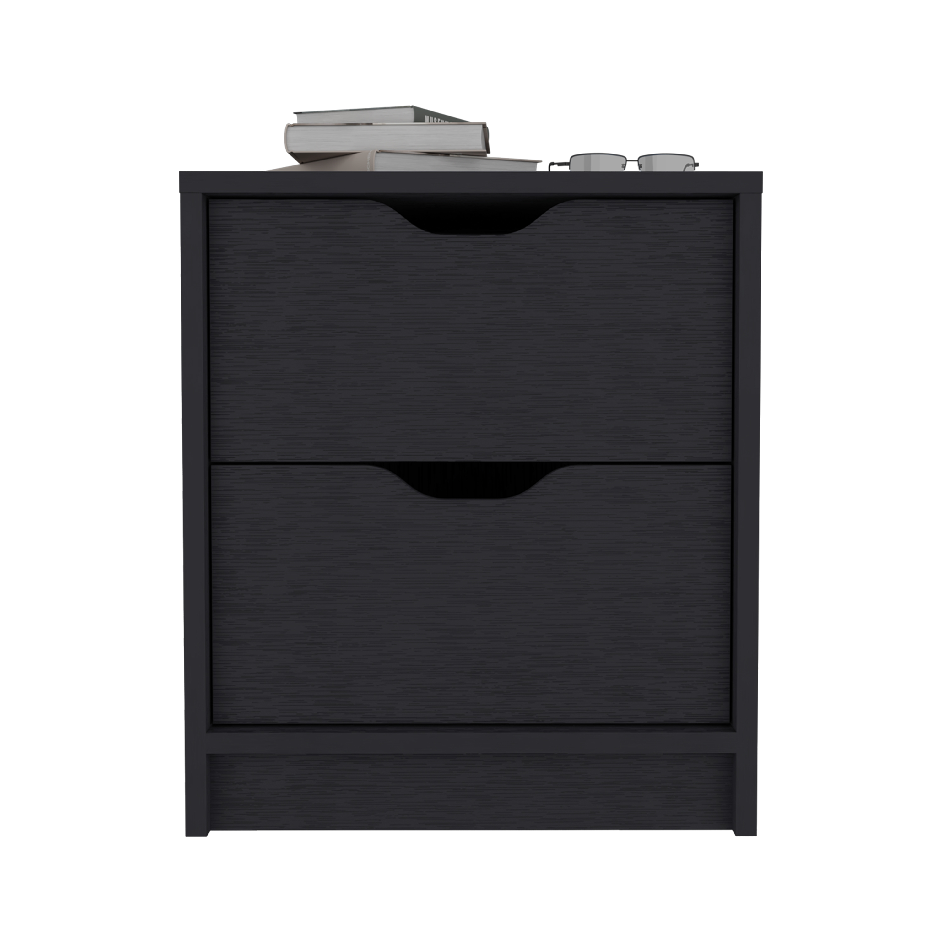 Double Drawer Nightstand 19"H, Bedside Table, Black