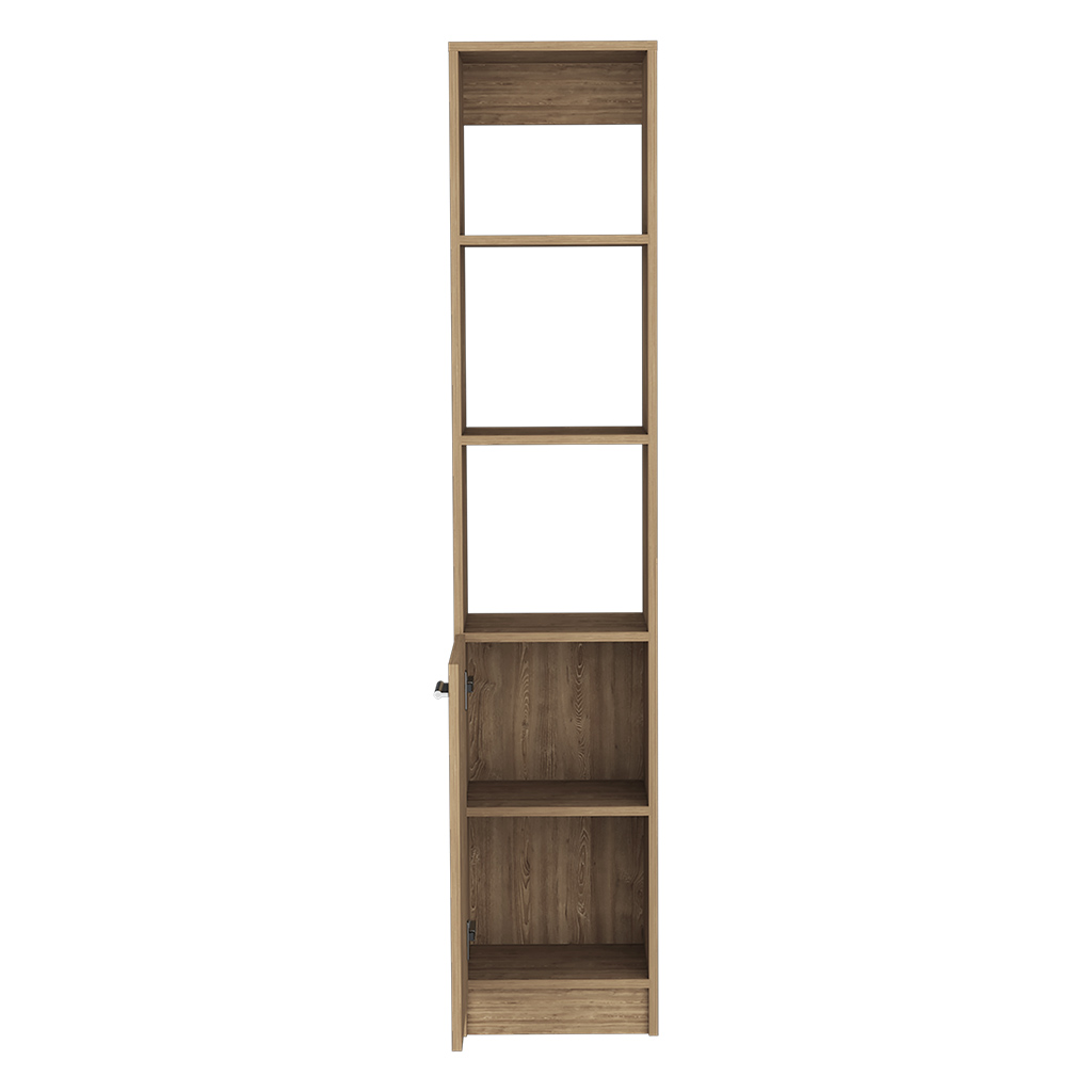 64H" Linen Single Door Cabinet, Three External Shelves, Two Interior Shelves and Metal handle, Pine