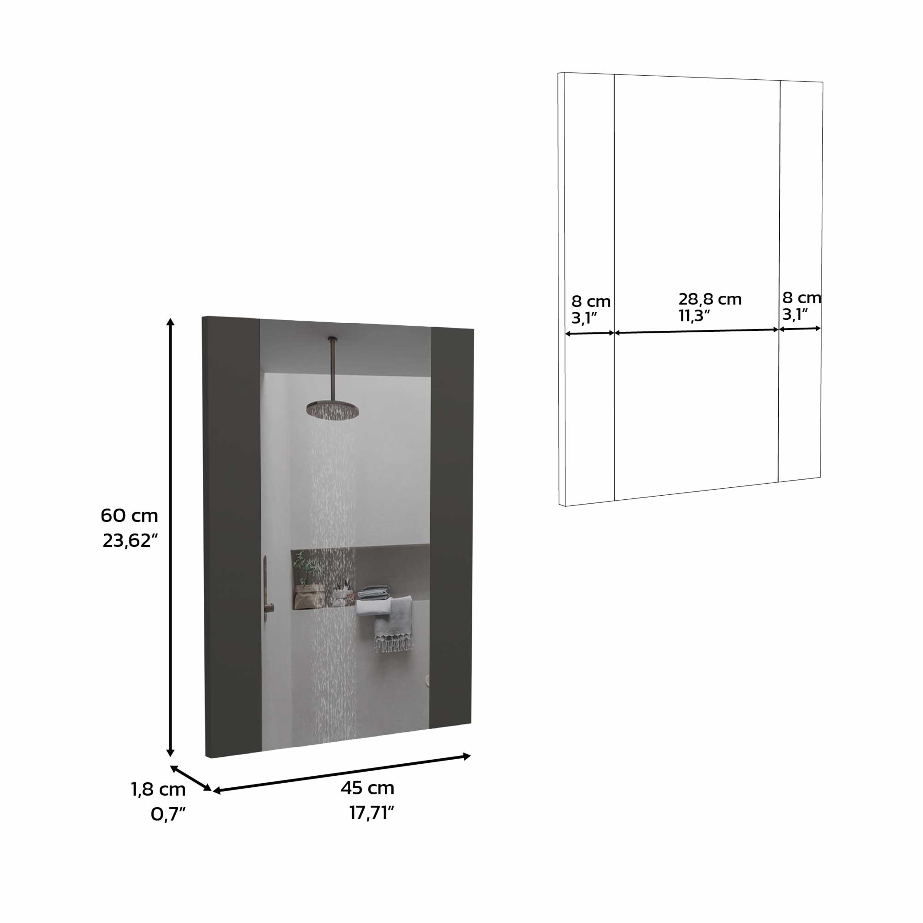 Mirror Cairo, Rectangular Shape, Looking Glass, Manuftactured wood Details, Black