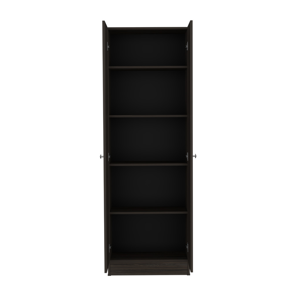 Gabinete de almacenamiento múltiple 71" H, dos puertas, cinco estantes internos, Espresso de carbono / Negro