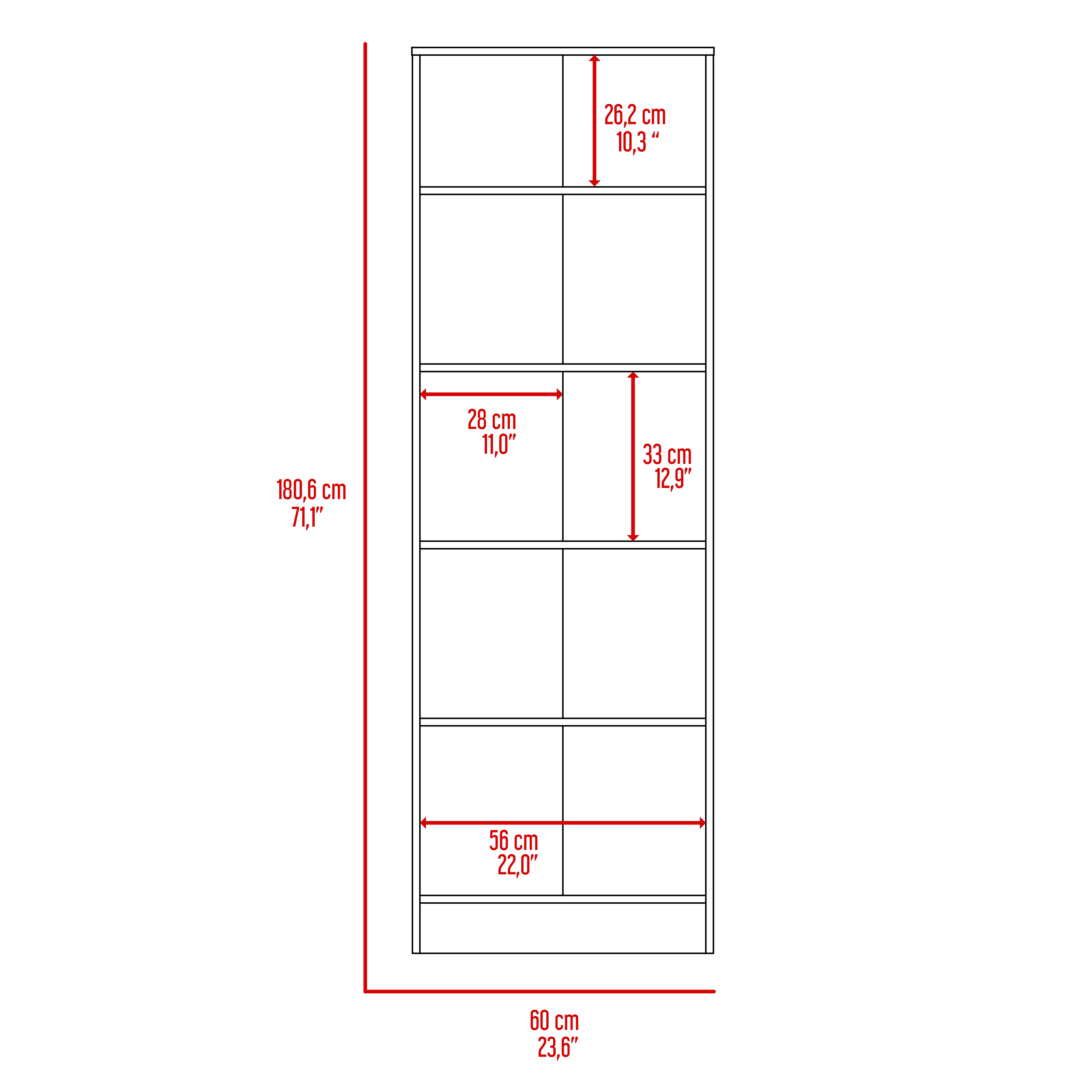 Gabinete de almacenamiento múltiple 71" H, Dos puertas, Cinco estantes internos, Blanco