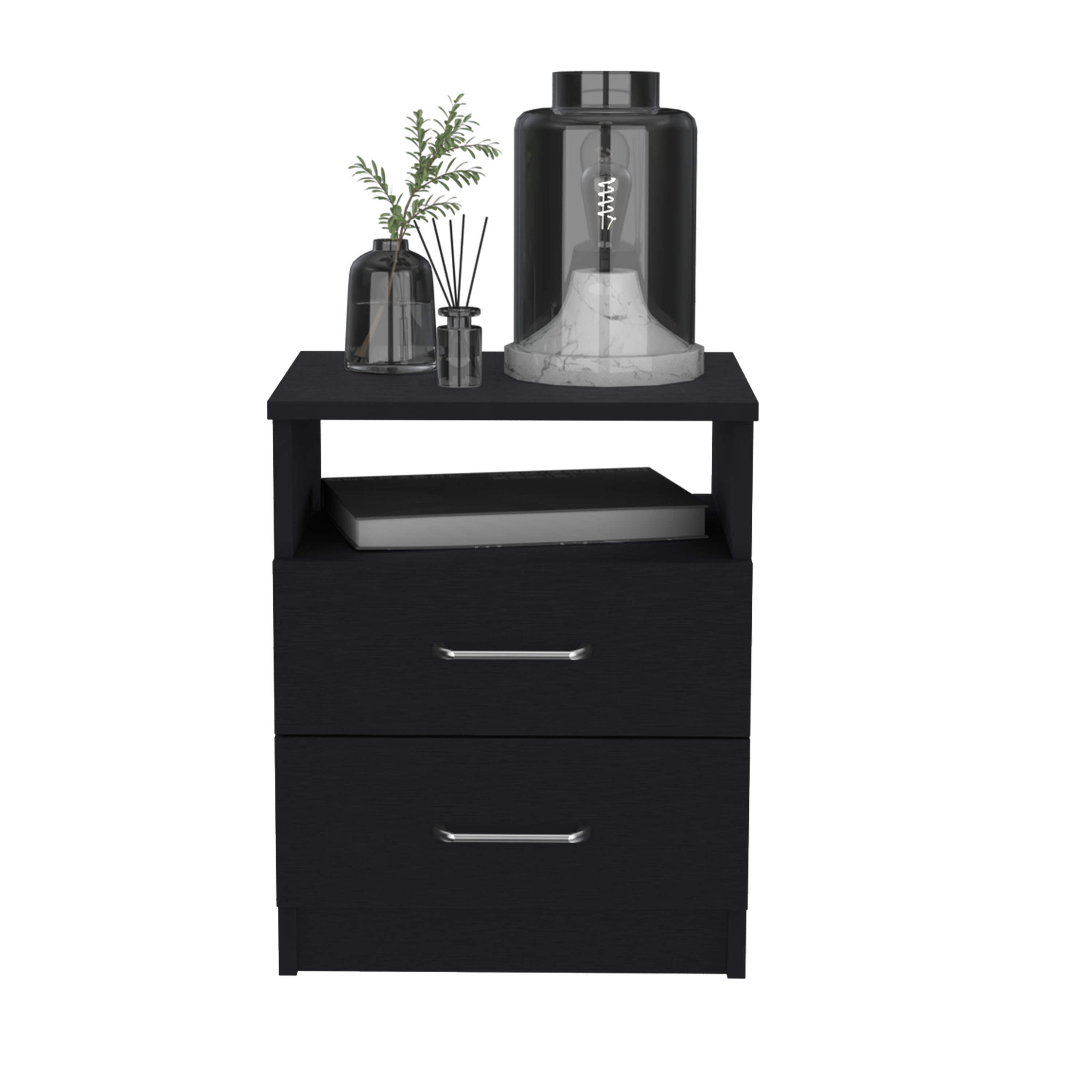 Nightstand 20"H, Two Drawers, One Shelf, Superior Top, Black