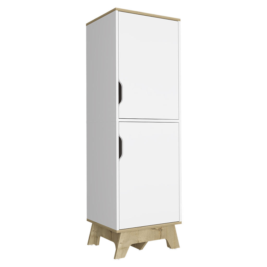 Multistorage cabinet 59" H, two doors, four internal shelves, Light oak / White