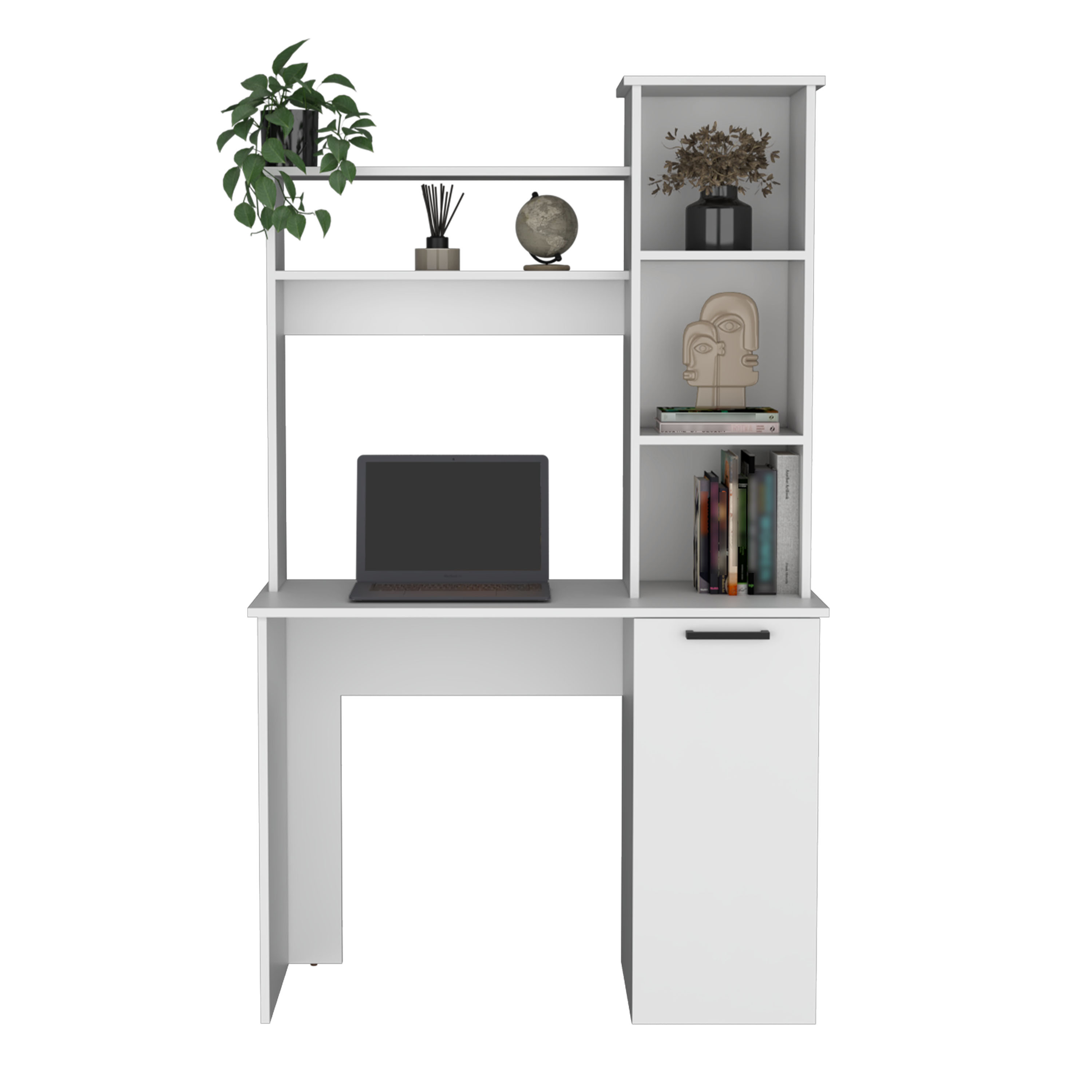 Muncy Computer Desk with Ample Work Surface, Hutch Storage and Single Door Cabinet with 3-Tier Shelves, Black