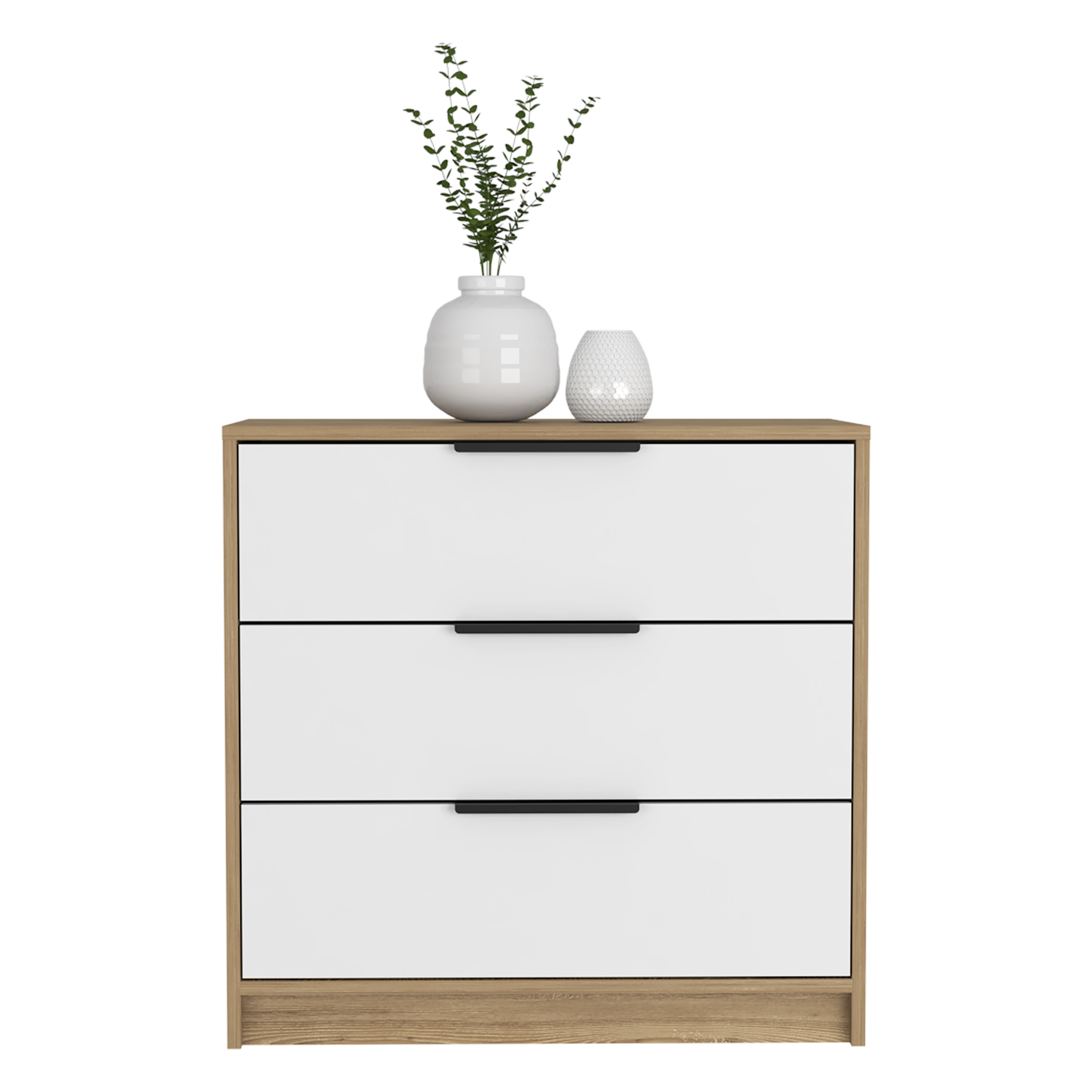 Dresser 27"H, 3 Drawers Dresser, Superior Top, White / Light Oak