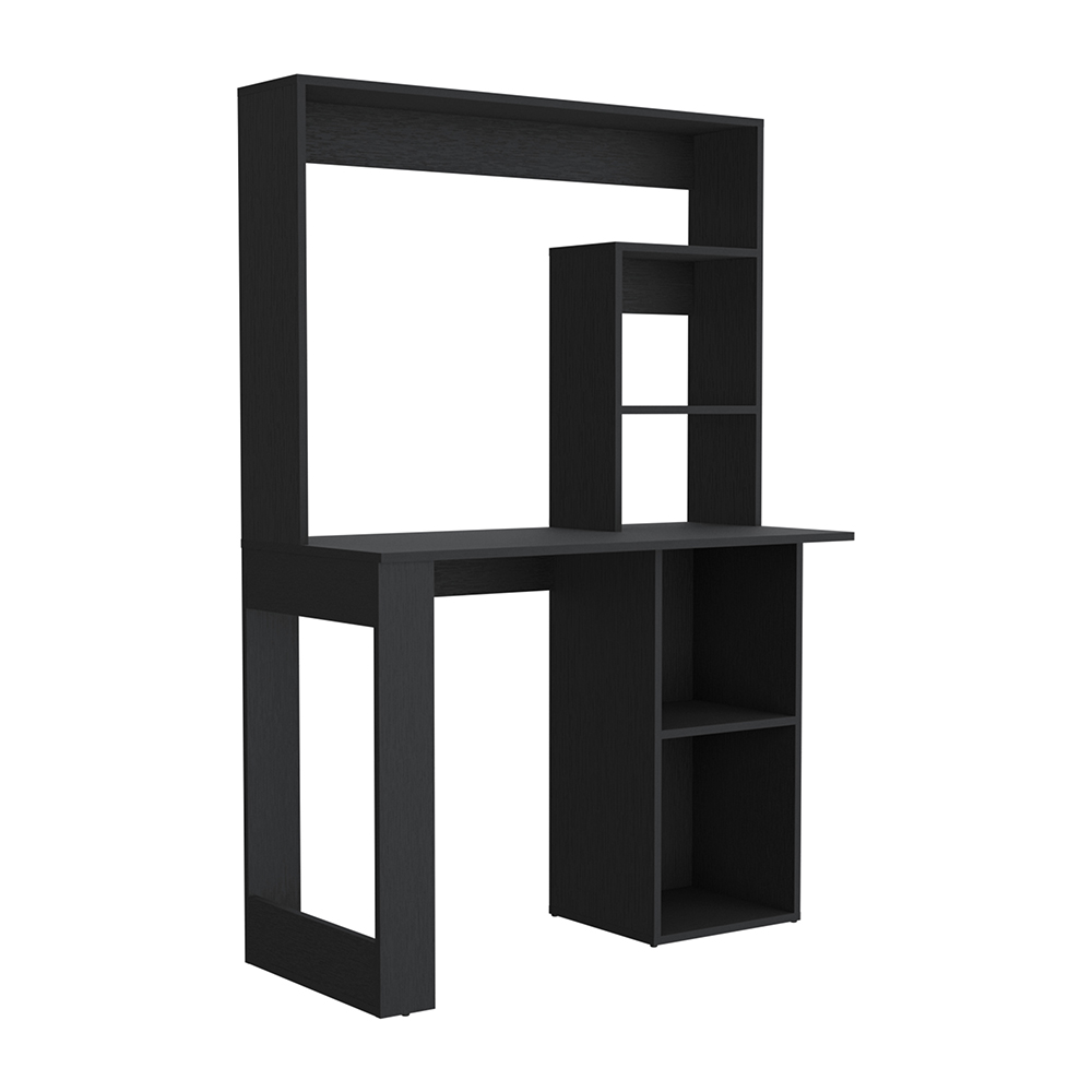 Ethel Writing Computer Desk with Storage Shelves and Hutch, Black