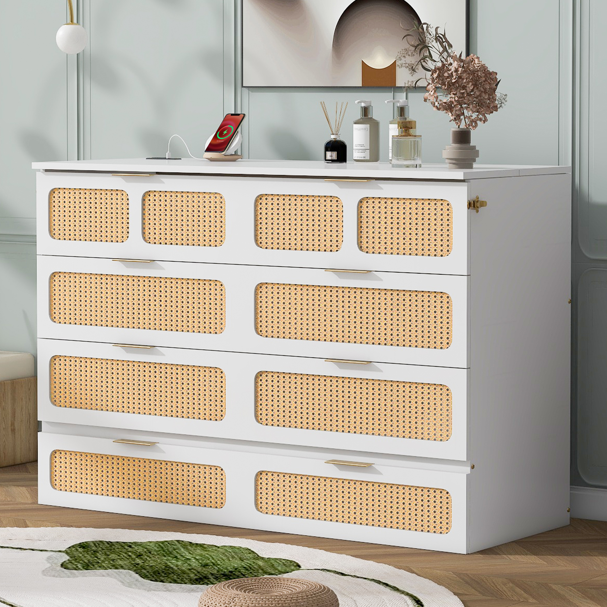 Queen Murphy Bed with Large Drawers,White