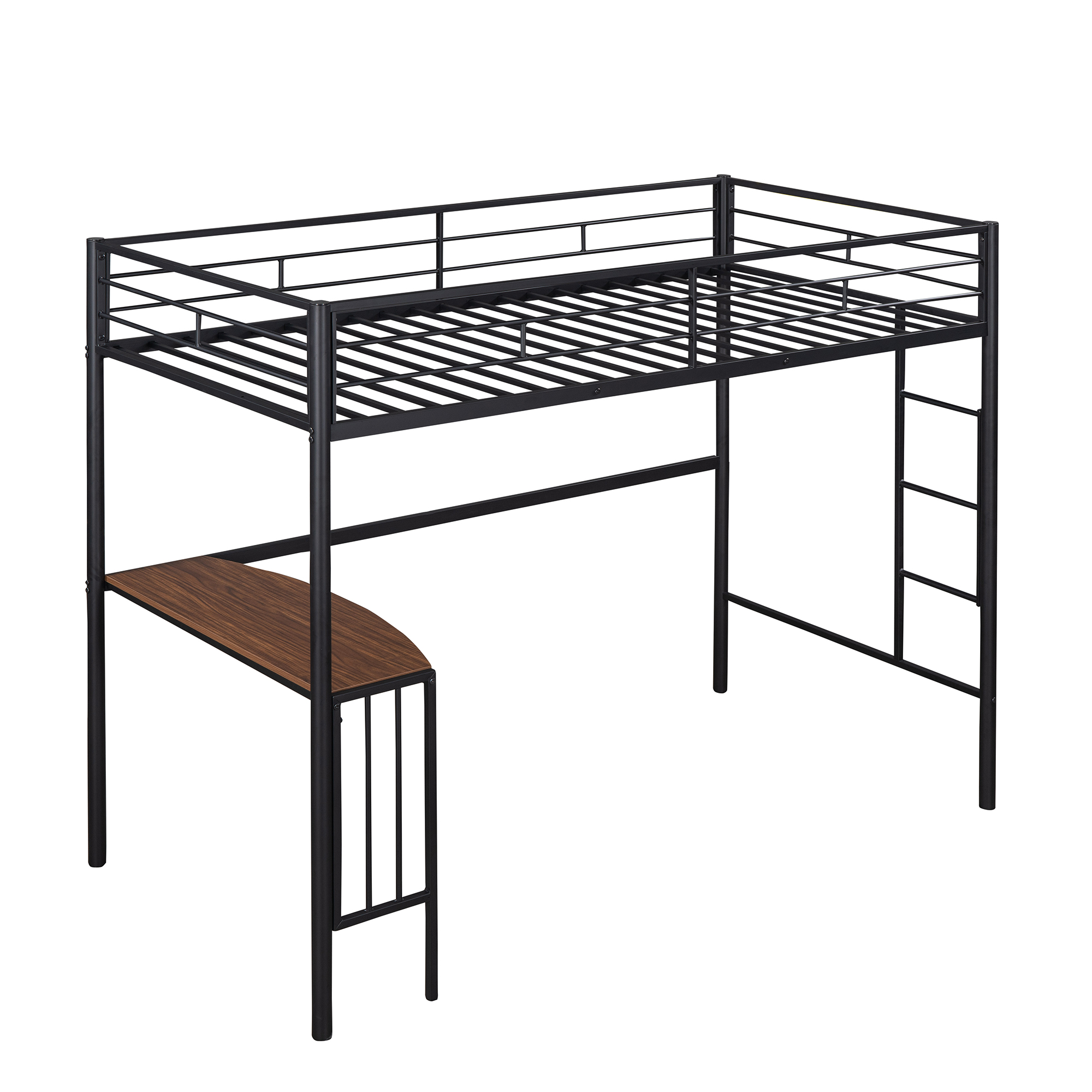 Twin Metal Loft Bed with Desk, Ladder and Guardrails, Loft Bed for Bedroom, Black(OLD SKU : MF195191AAB)