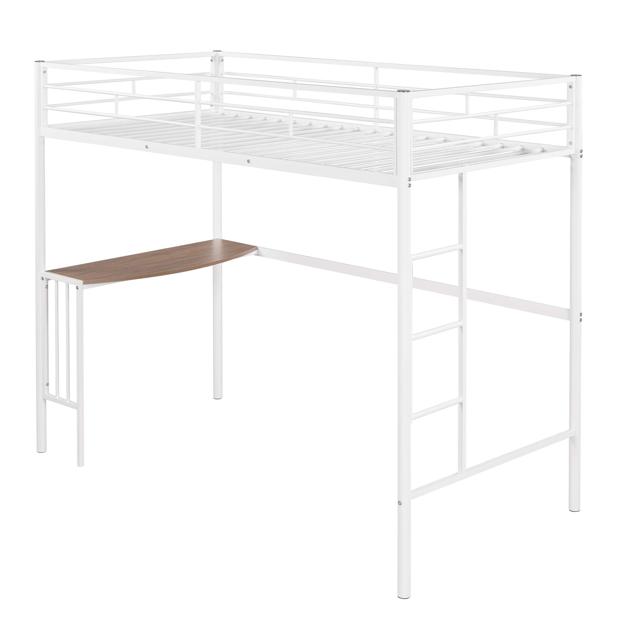 Twin Metal Loft Bed with Desk, Ladder and Guardrails, Loft Bed for Bedroom, White(OLD SKU : MF195191AAK)