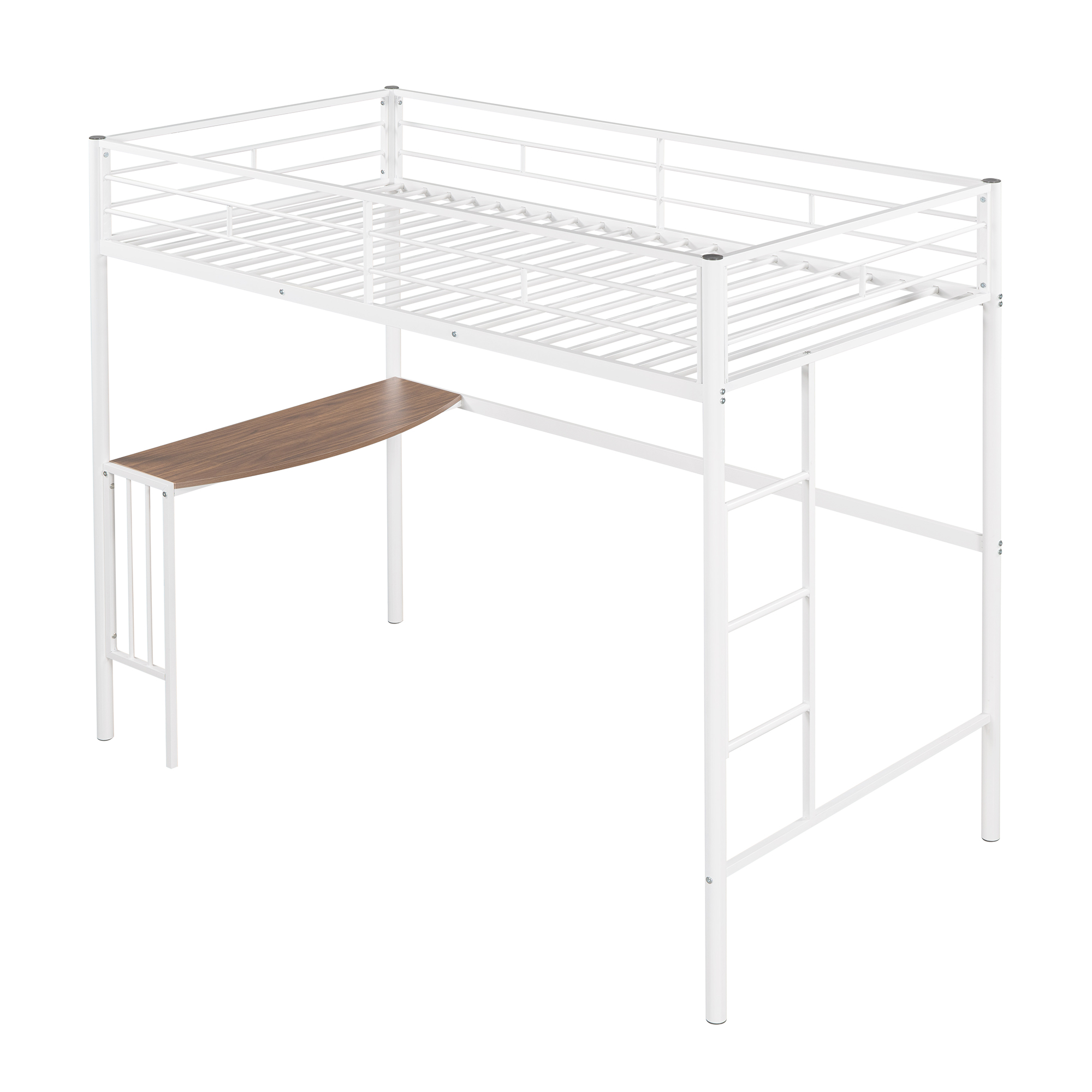 Twin Metal Loft Bed with Desk, Ladder and Guardrails, Loft Bed for Bedroom, White(OLD SKU : MF195191AAK)