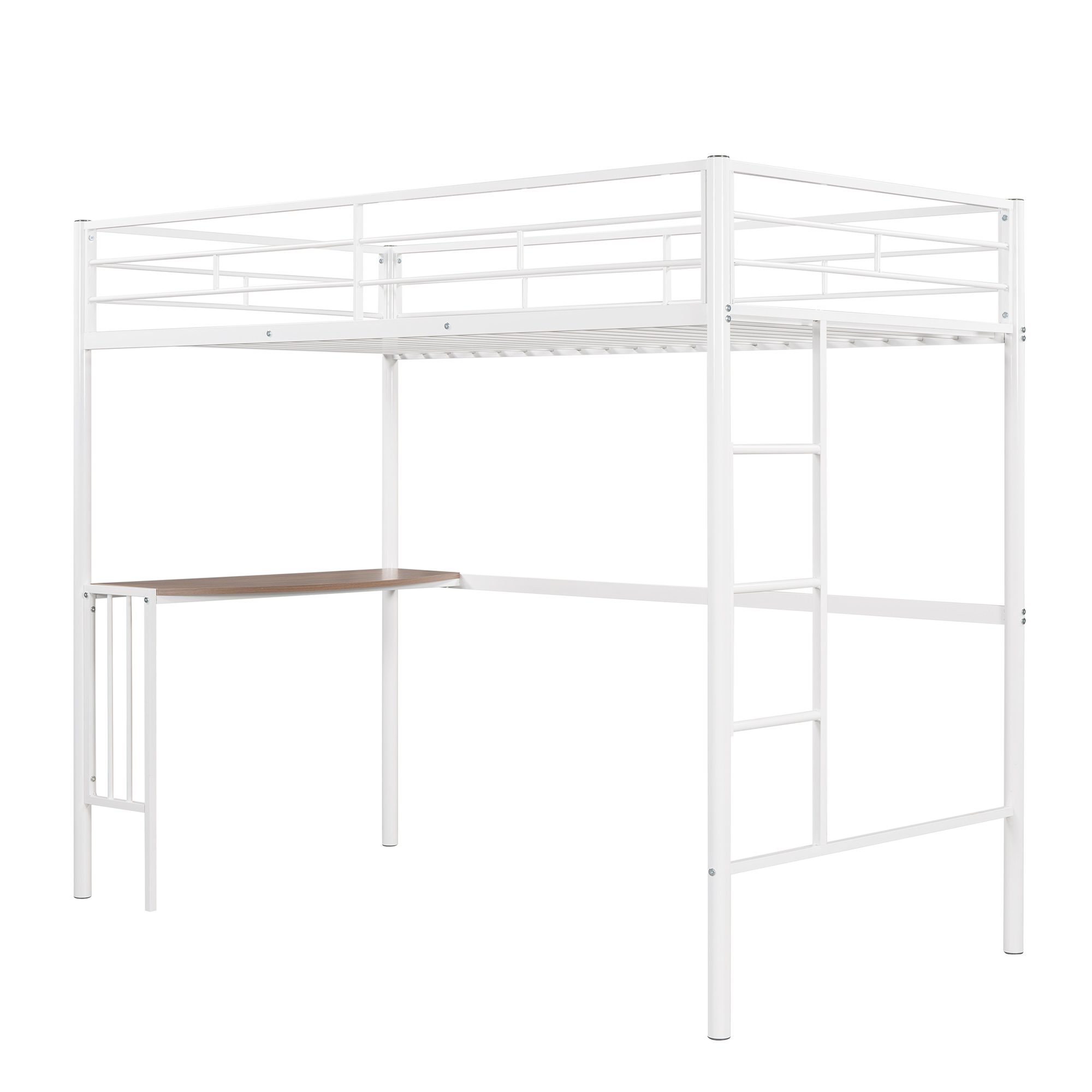 Twin Metal Loft Bed with Desk, Ladder and Guardrails, Loft Bed for Bedroom, White(OLD SKU : MF195191AAK)