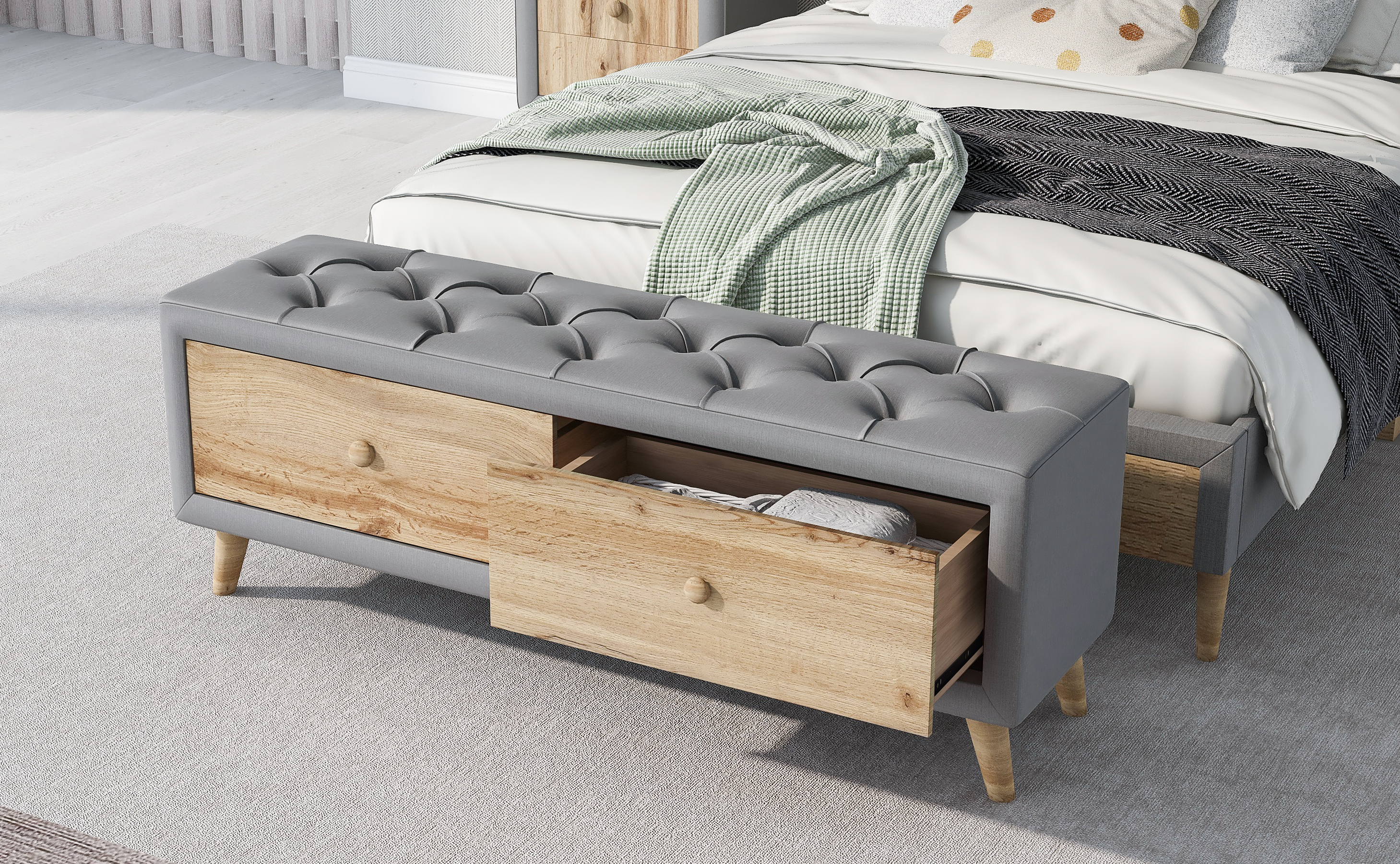 Gray bedroom bench with storage hot sale