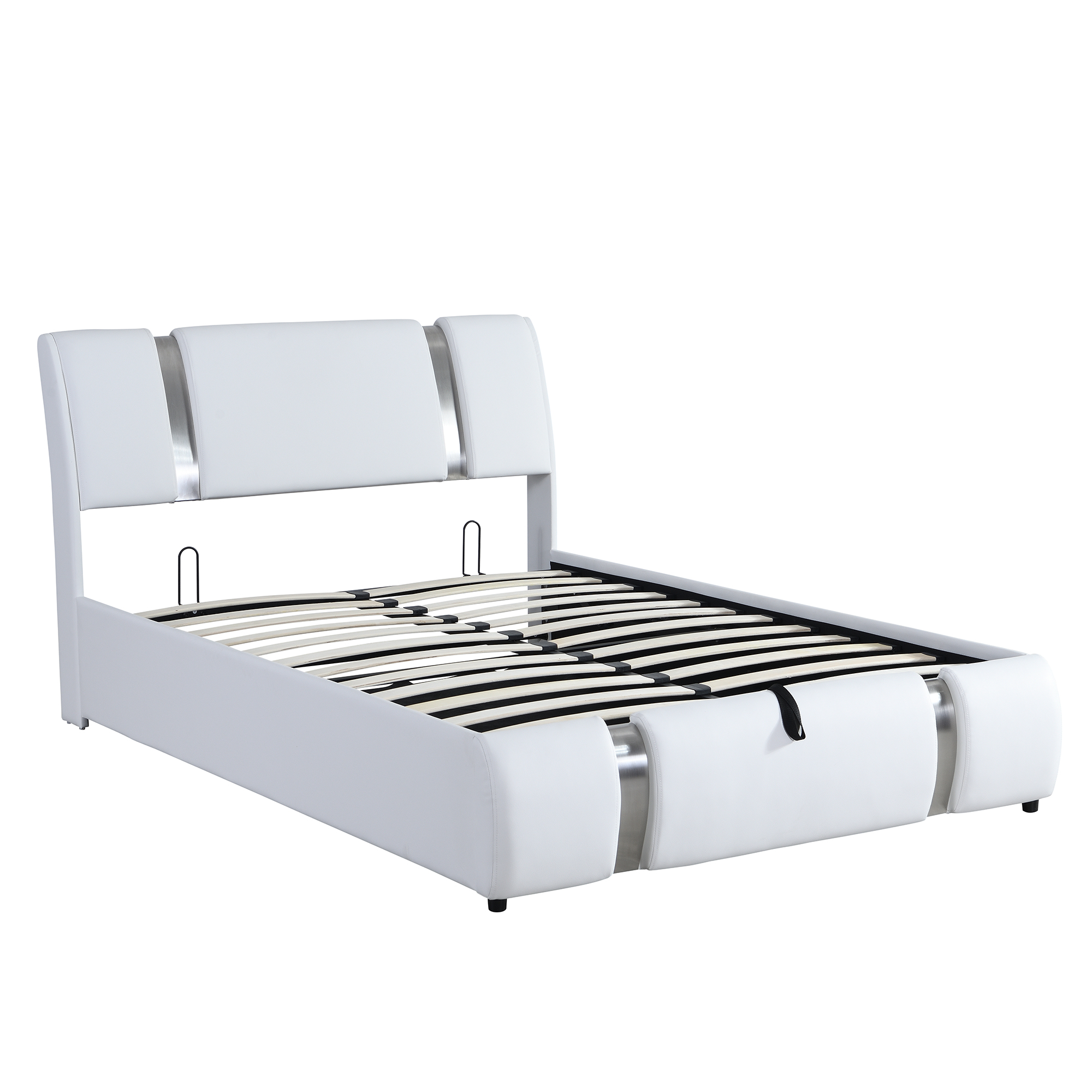 Full Size Upholstered Faux Leather Platform bed with a Hydraulic Storage System, White