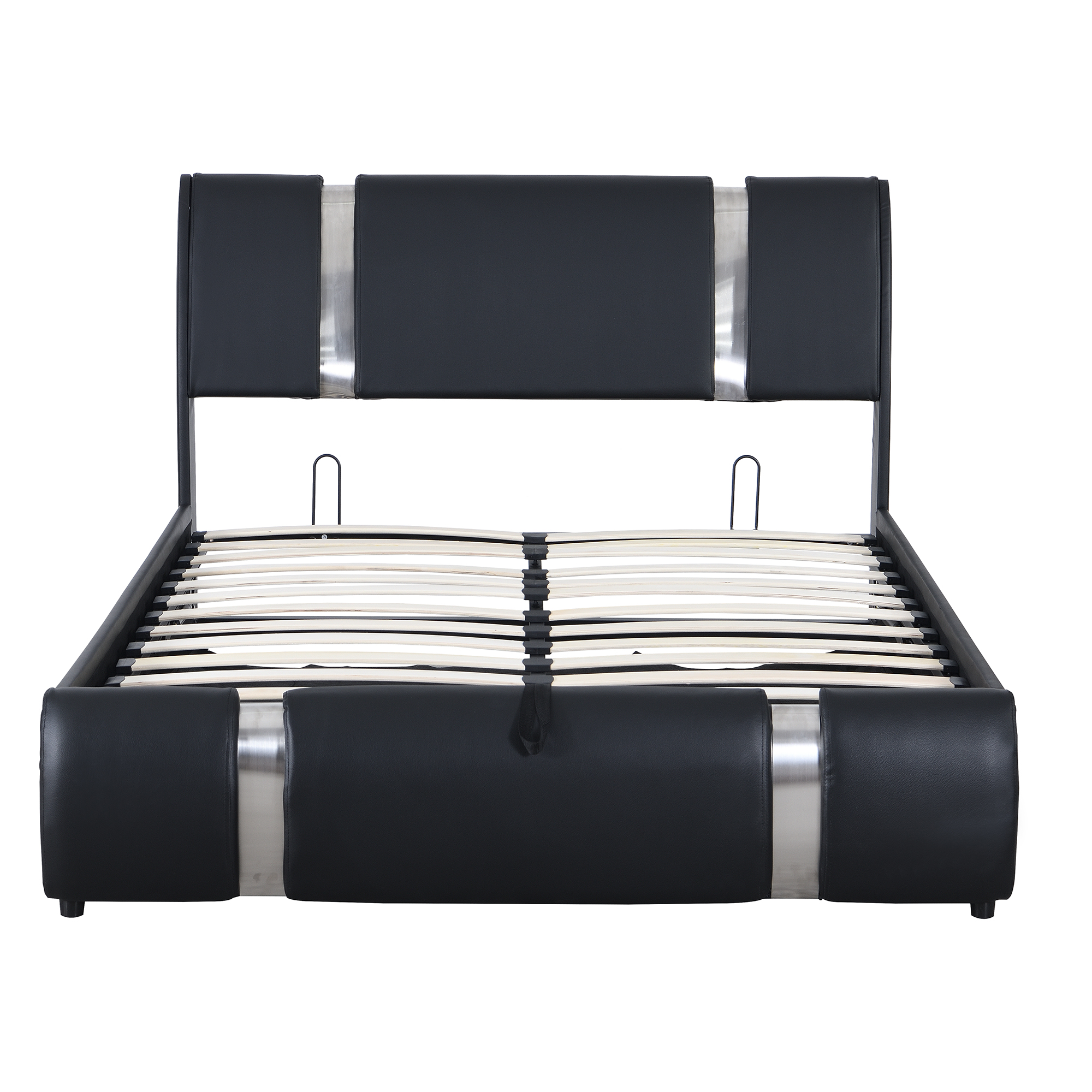 Full Size Upholstered Faux Leather Platform bed with a Hydraulic Storage System, Black