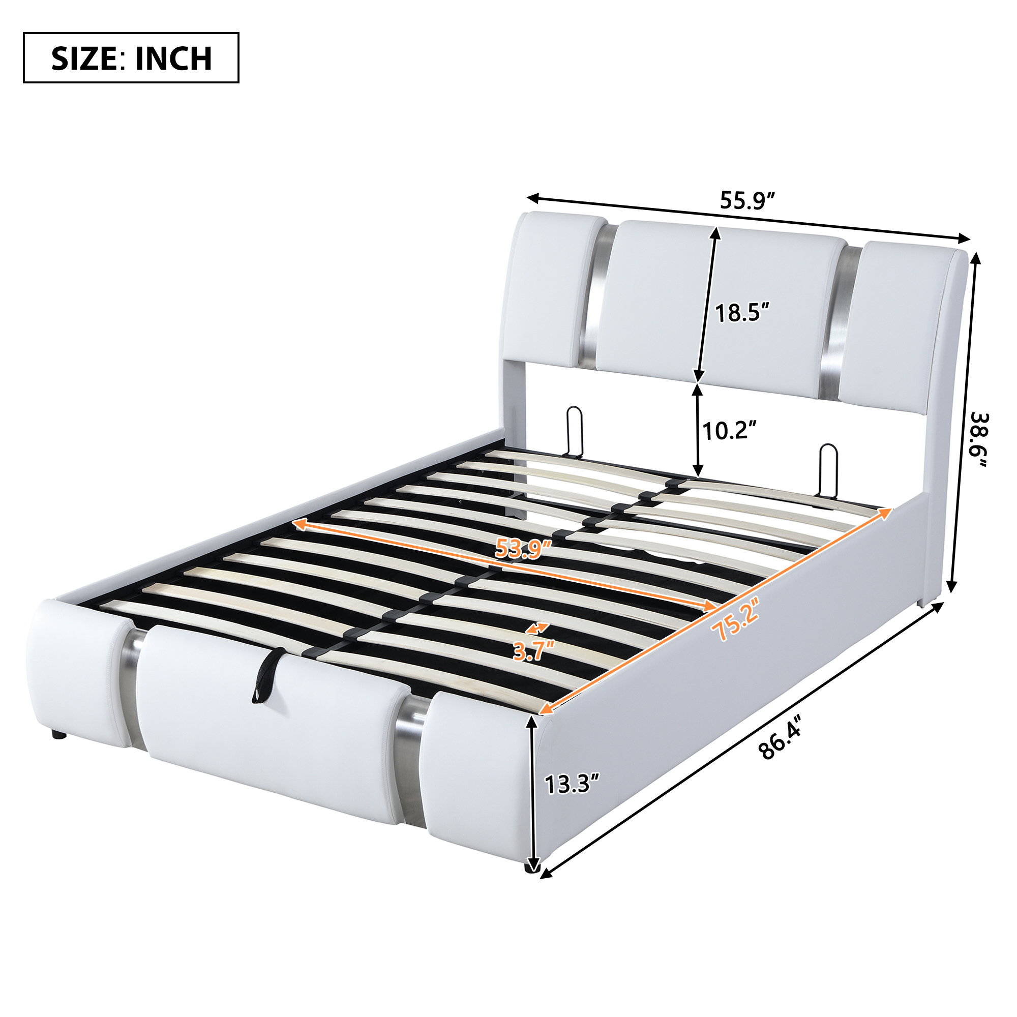 Full Size Upholstered Faux Leather Platform bed with a Hydraulic Storage System, White