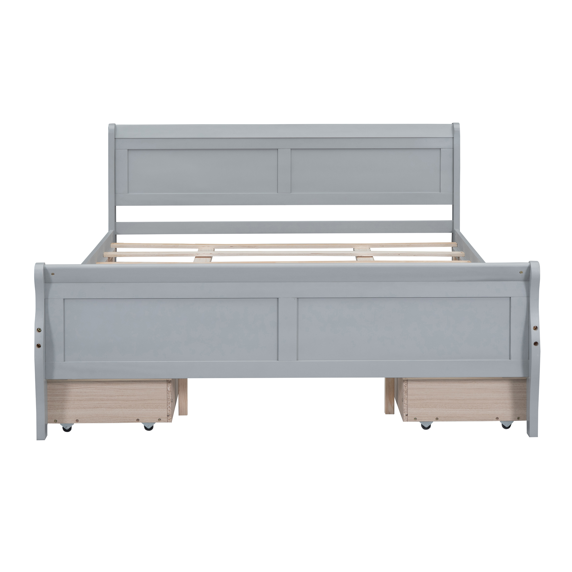 Queen Size Wood Platform Bed with 4 Drawers and Streamlined Headboard & Footboard, Gray