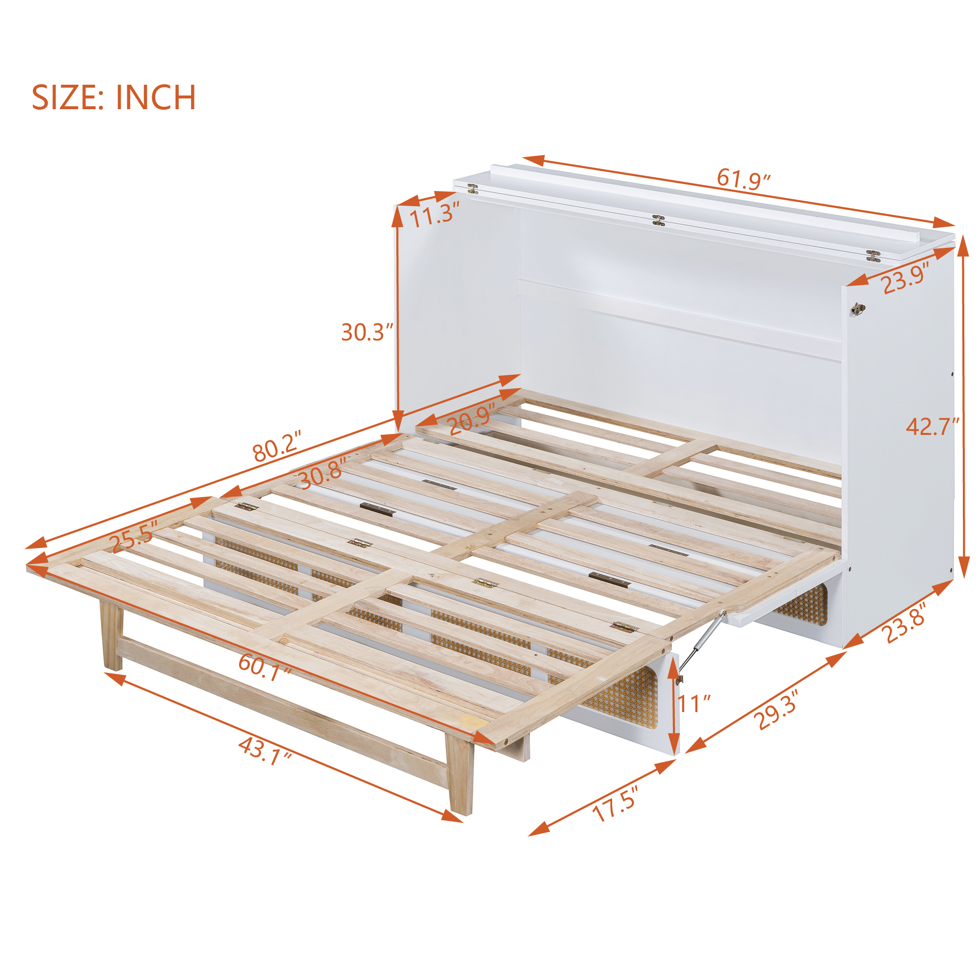 Queen Murphy Bed with Large Drawers,White